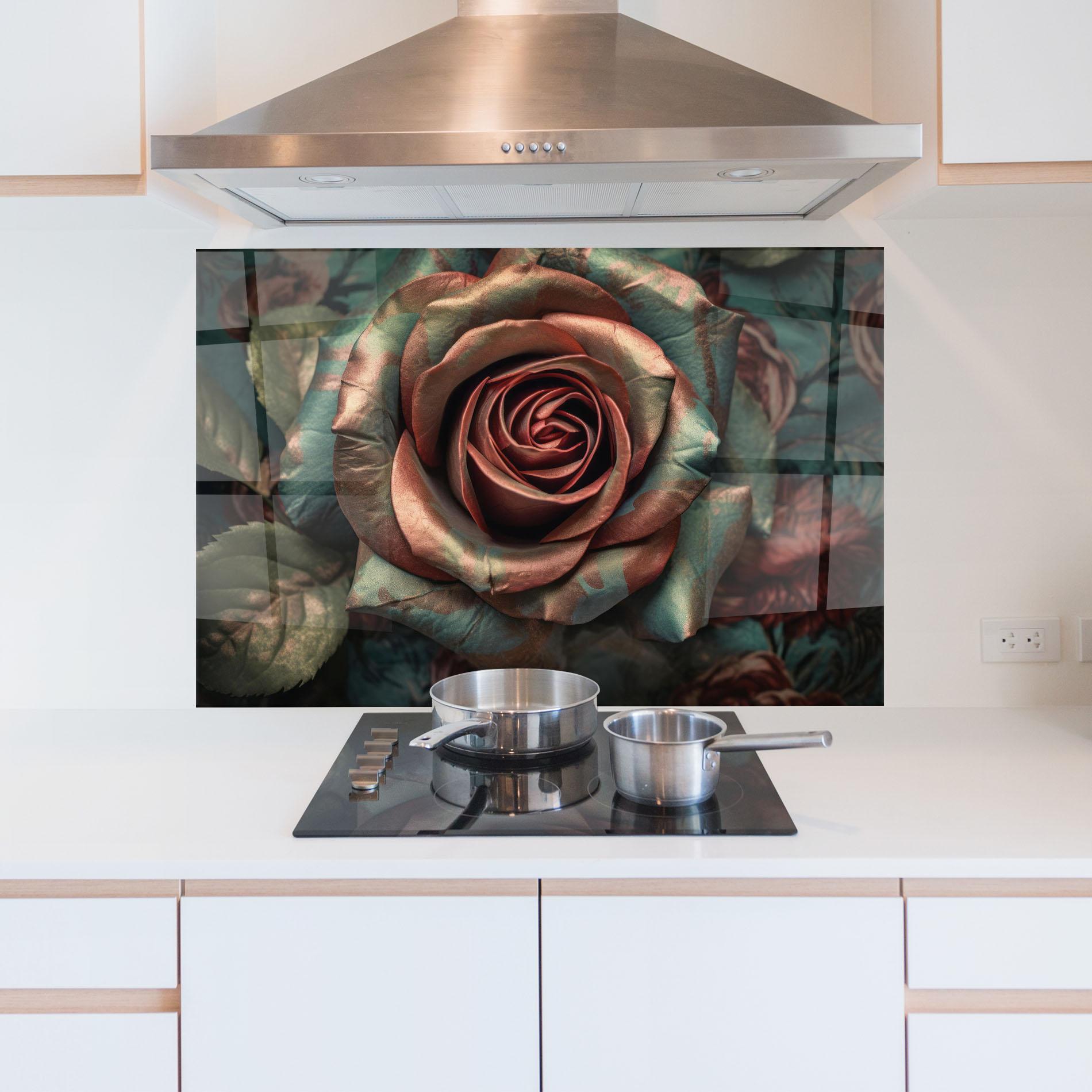 Küchenrückwand Glas Exotic Blue Rose mockup 5