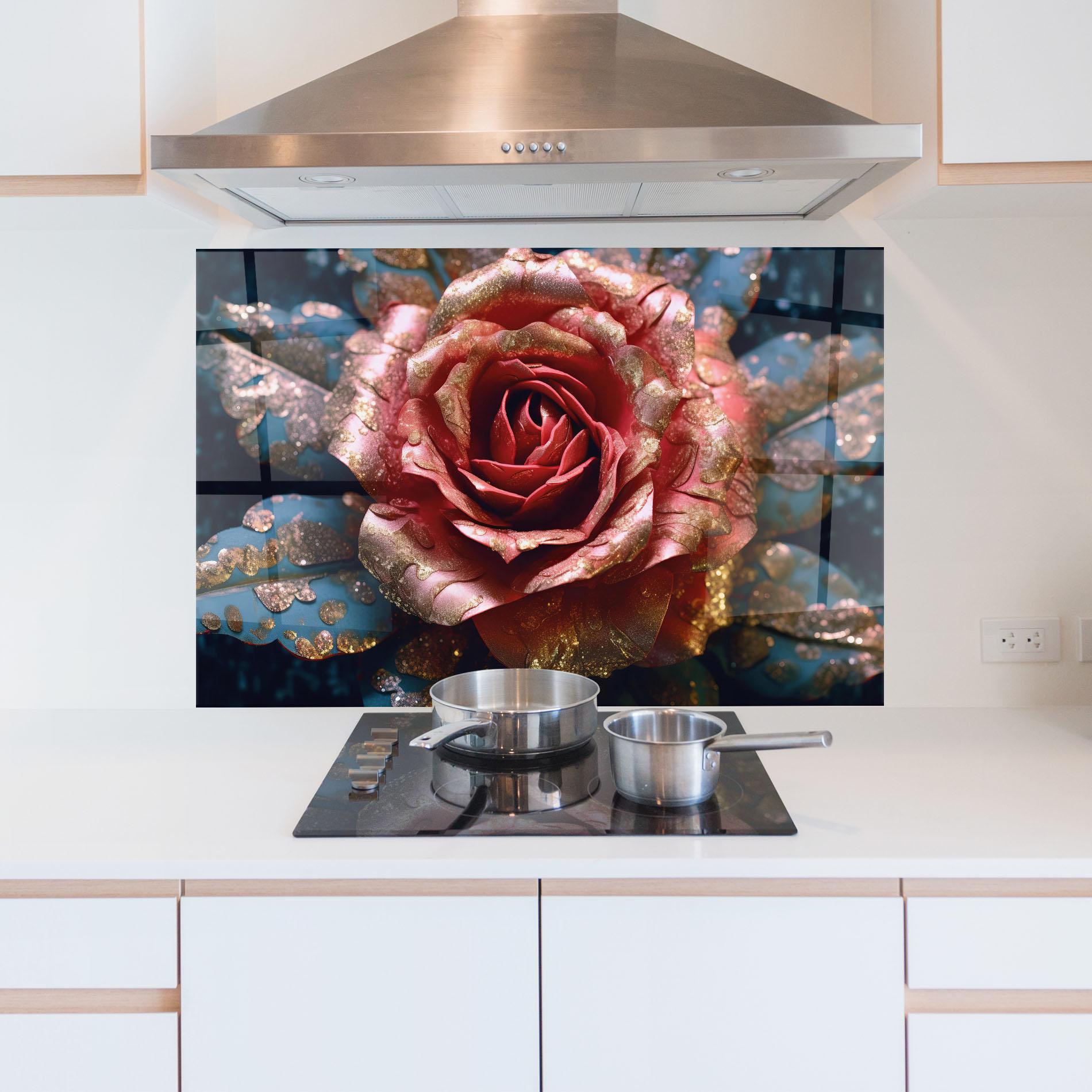 Küchenrückwand Glas Exotic Pink Rose mockup 5