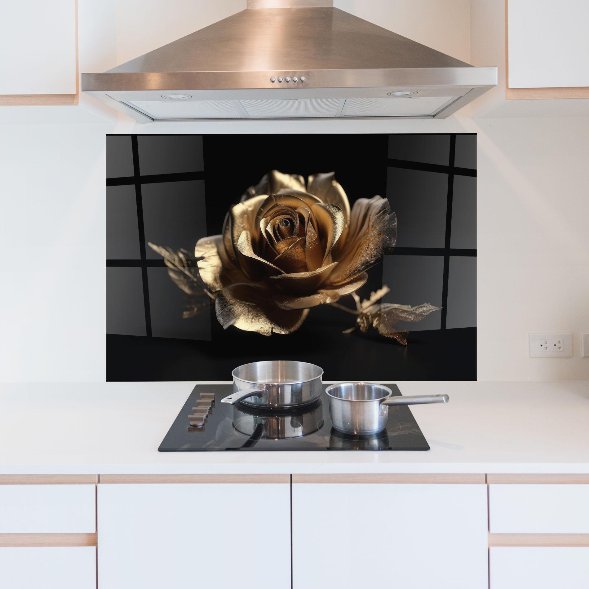 Küchenrückwand Glas Gold Rose mockup 5