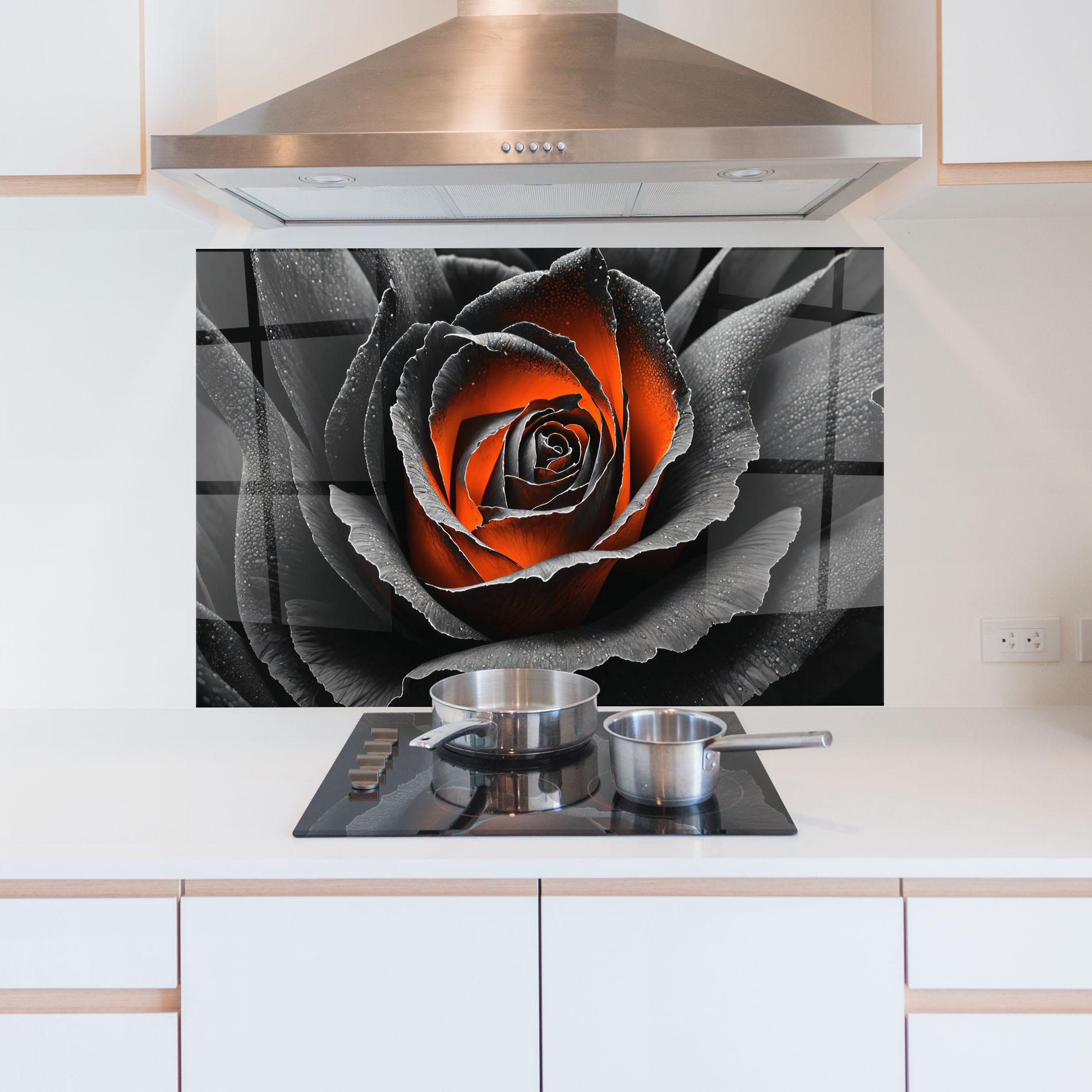 Küchenrückwand Glas Grey Orange Rose mockup 5