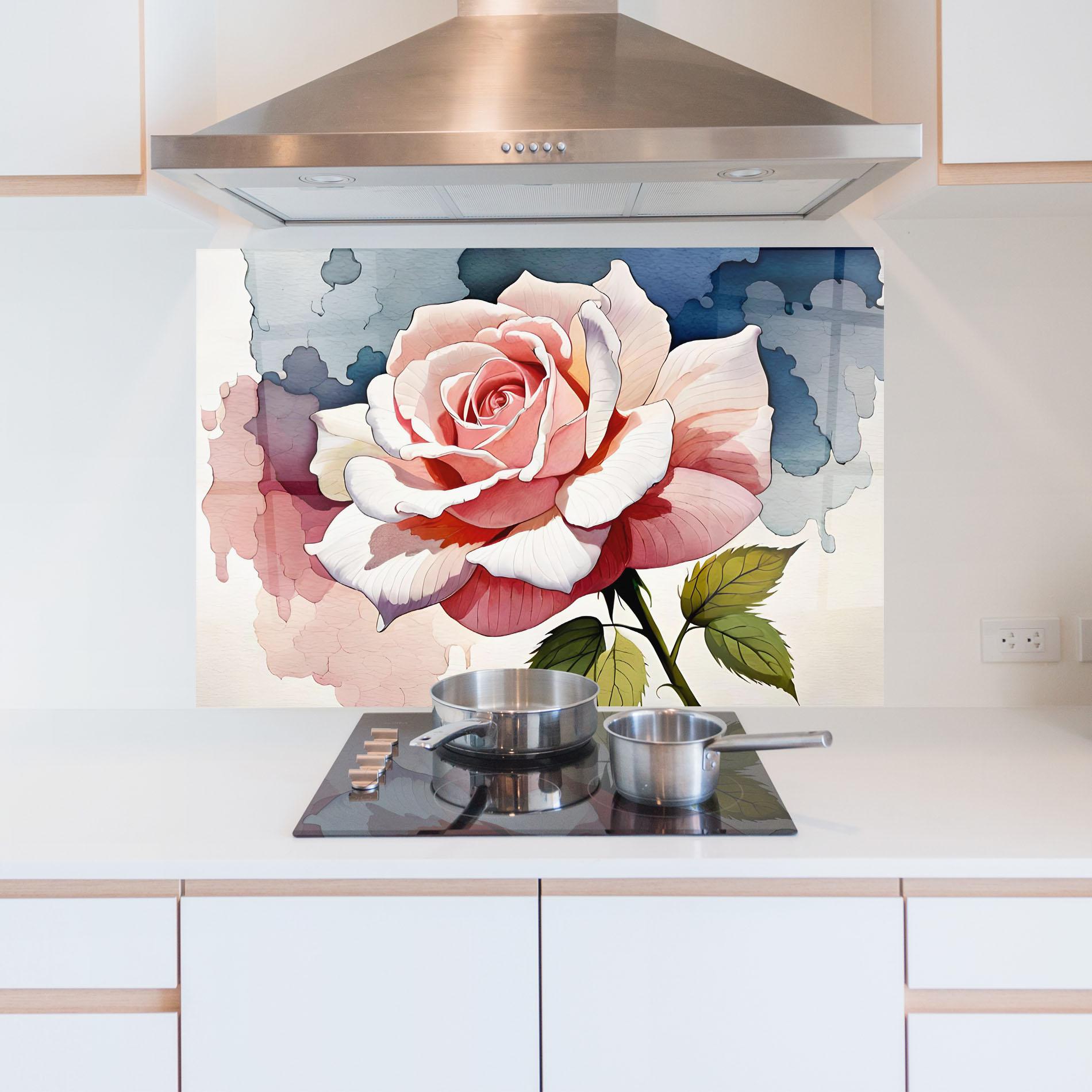 Küchenrückwand Glas Light Pink Rose Painting mockup 5
