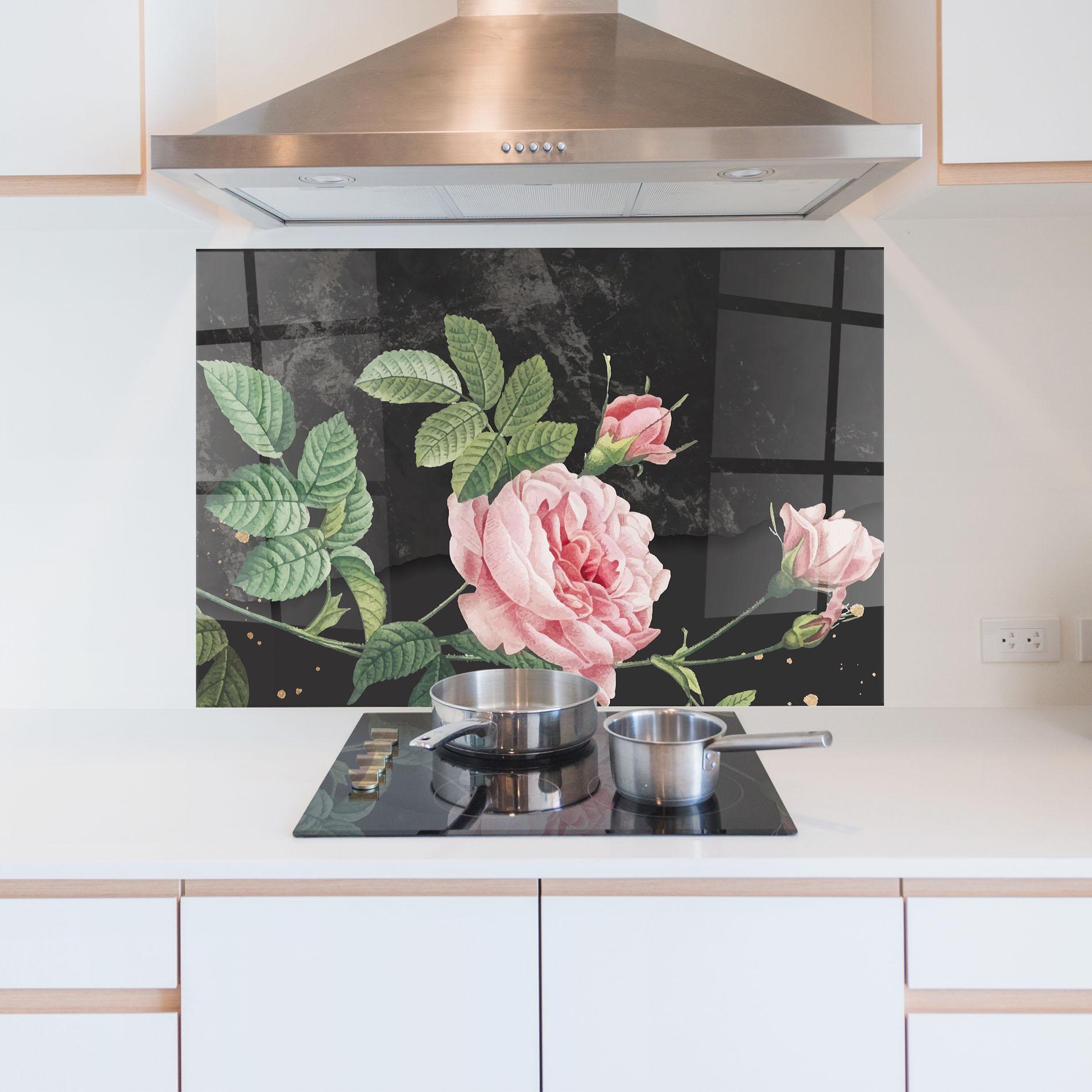Küchenrückwand Glas Marble Roses mockup 5