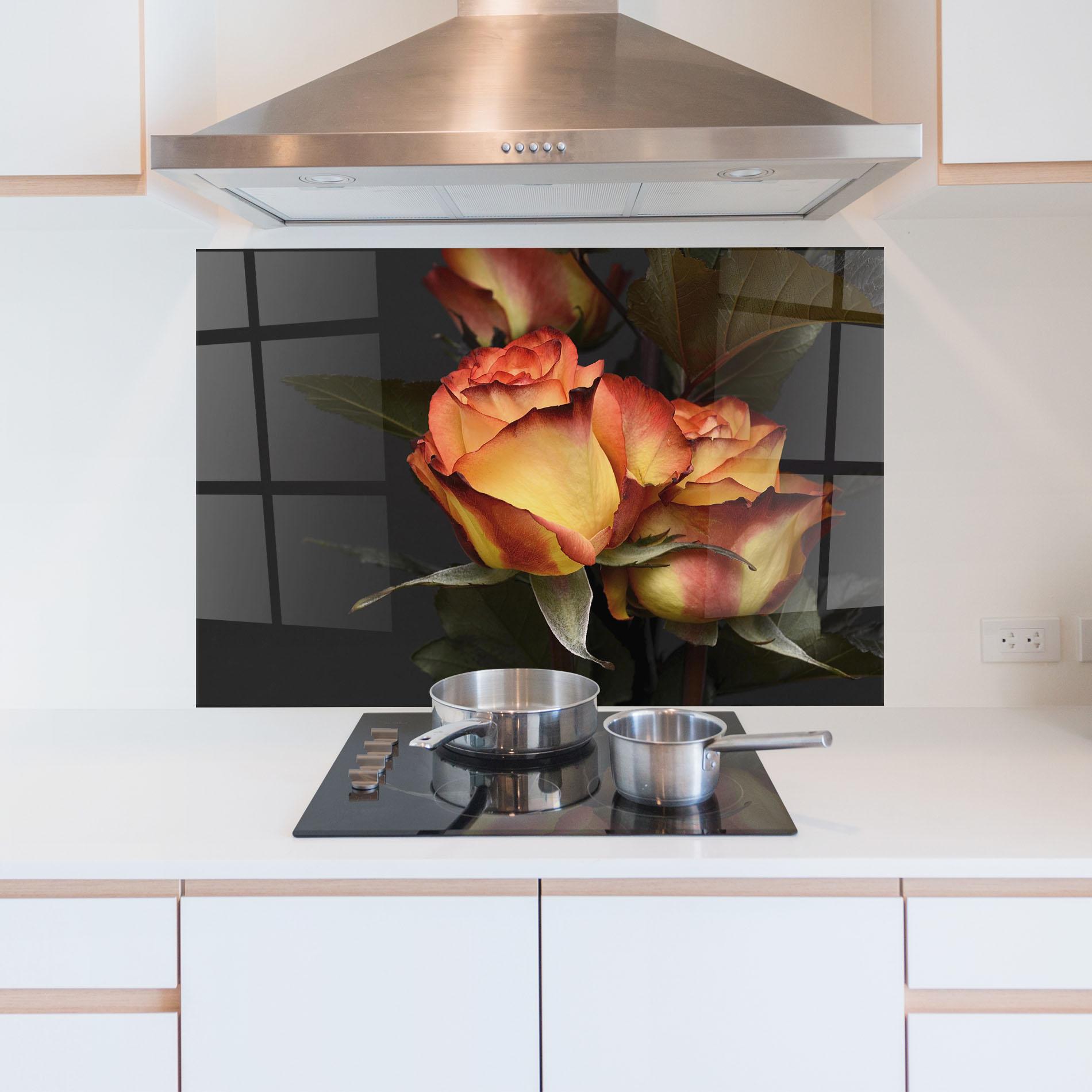 Küchenrückwand Glas Orange Rose mockup 5