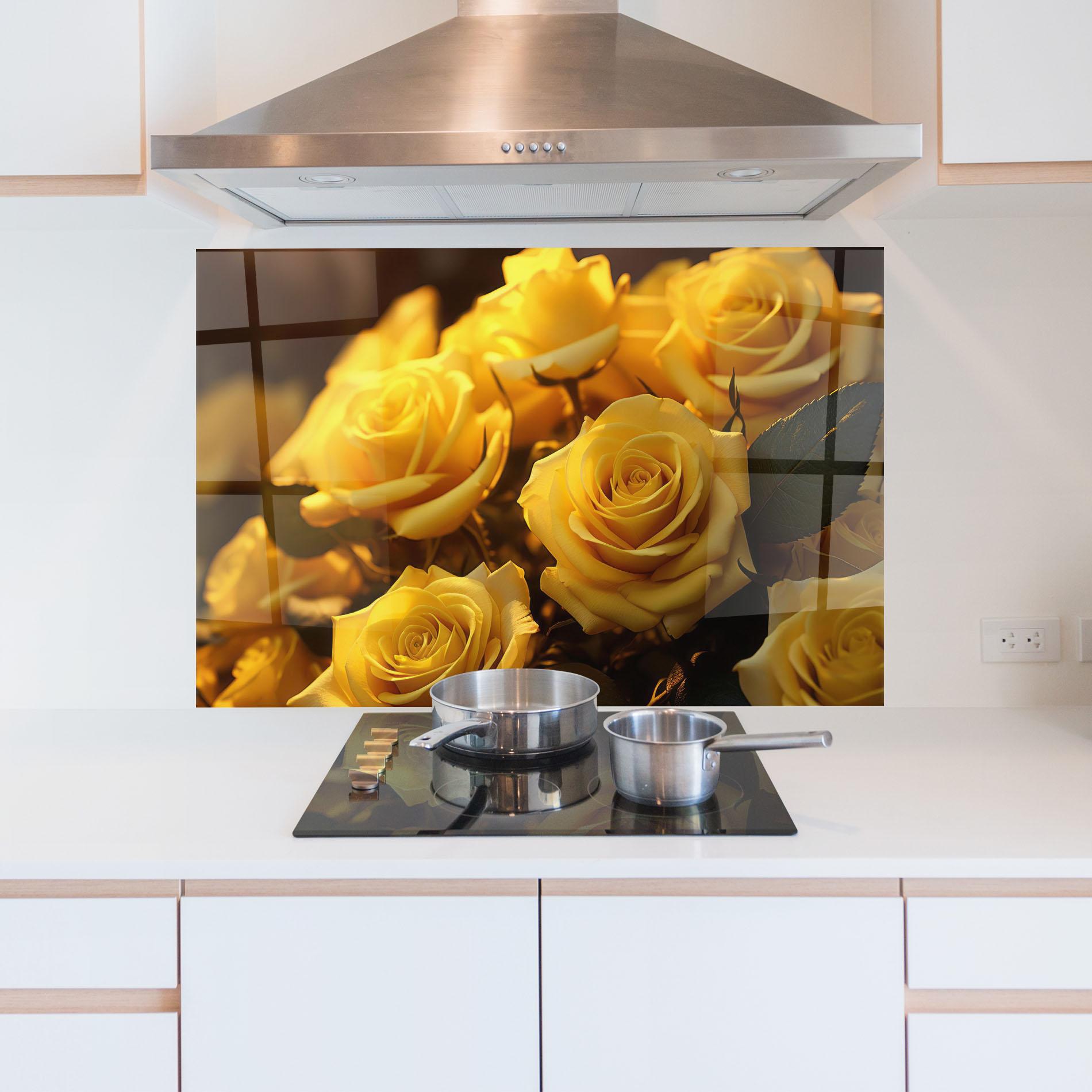 Küchenrückwand Glas Yellow Rose mockup 5