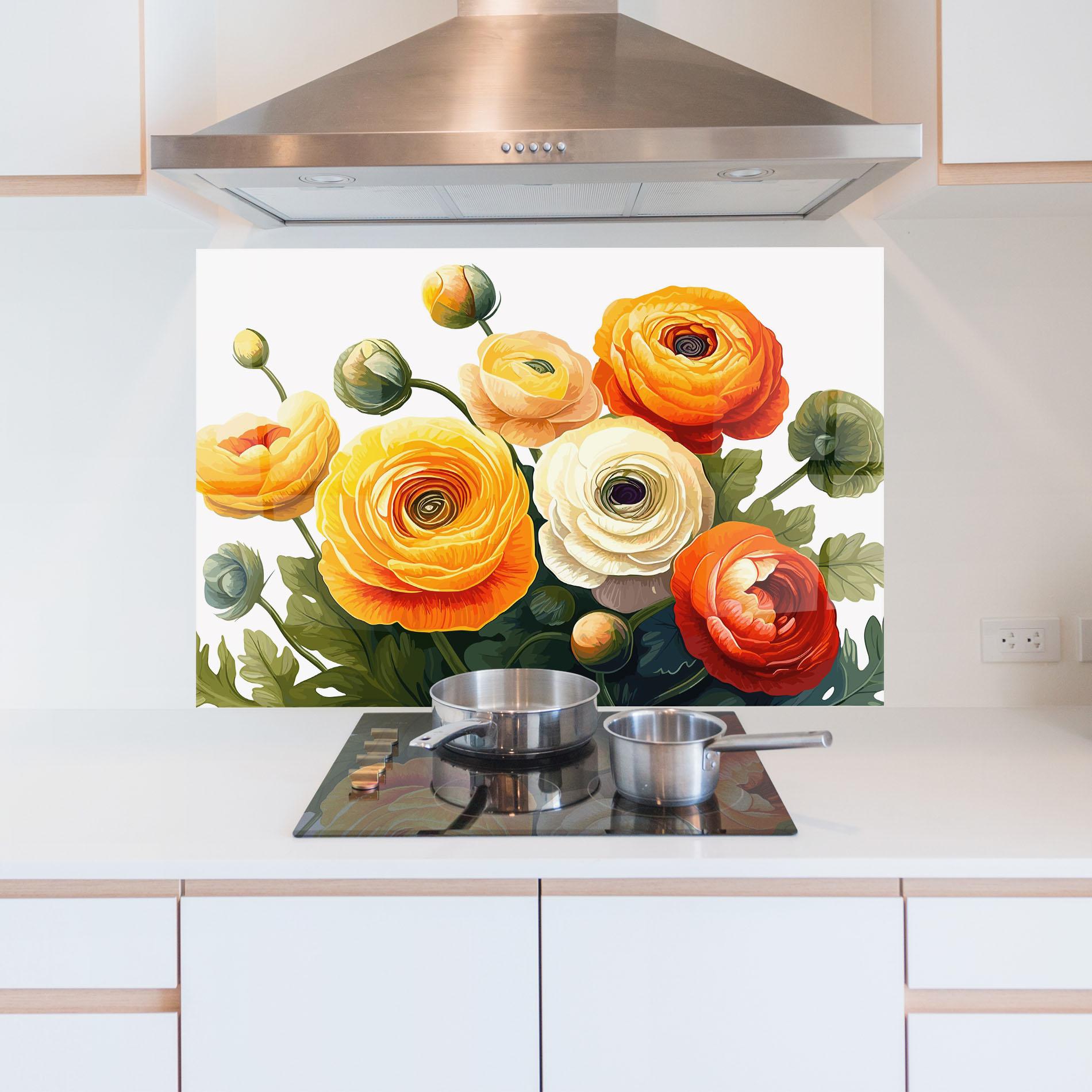 Küchenrückwand Glas Yellow Roses mockup 5