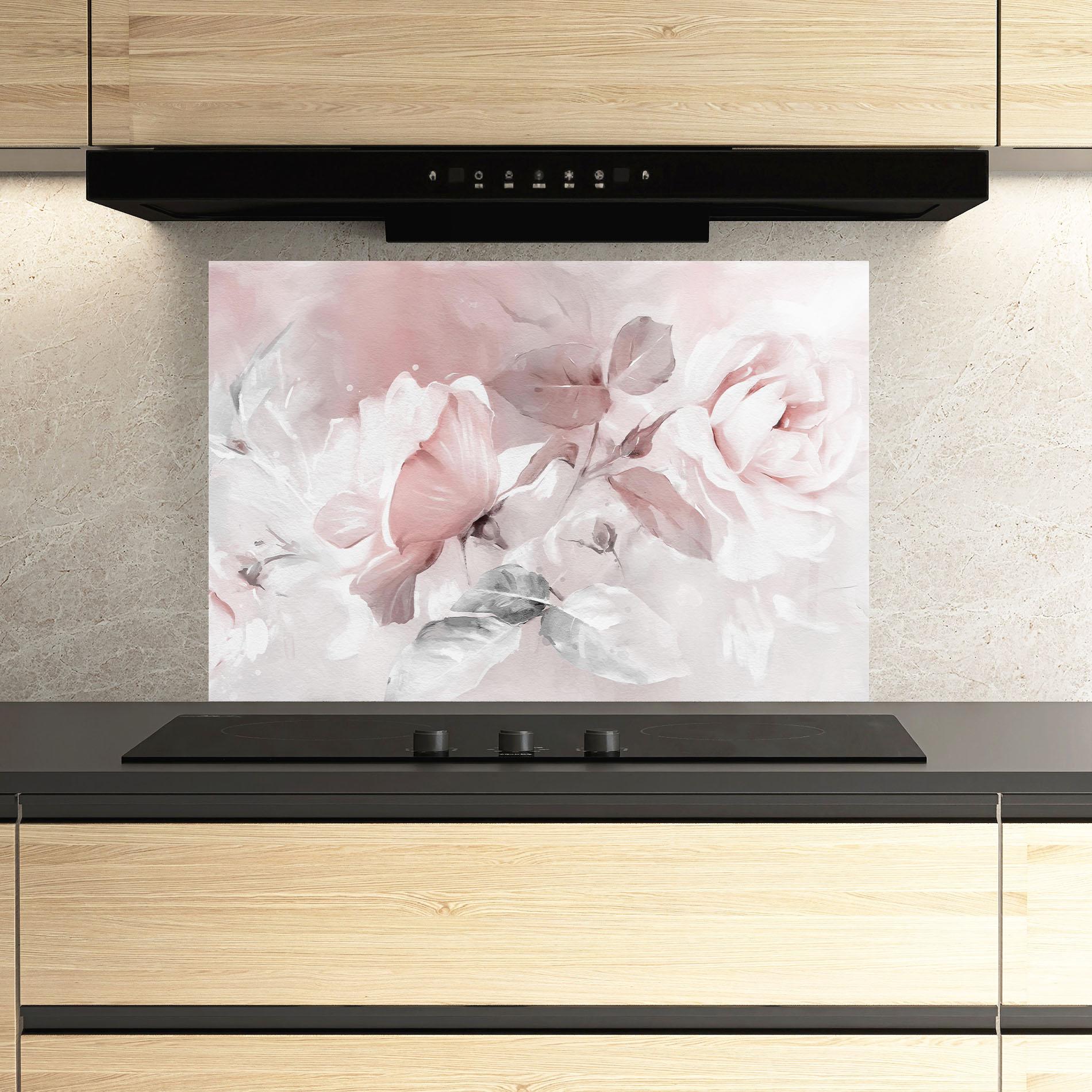 Küchenrückwand Glas Abstract Pink Flowers mockup 3