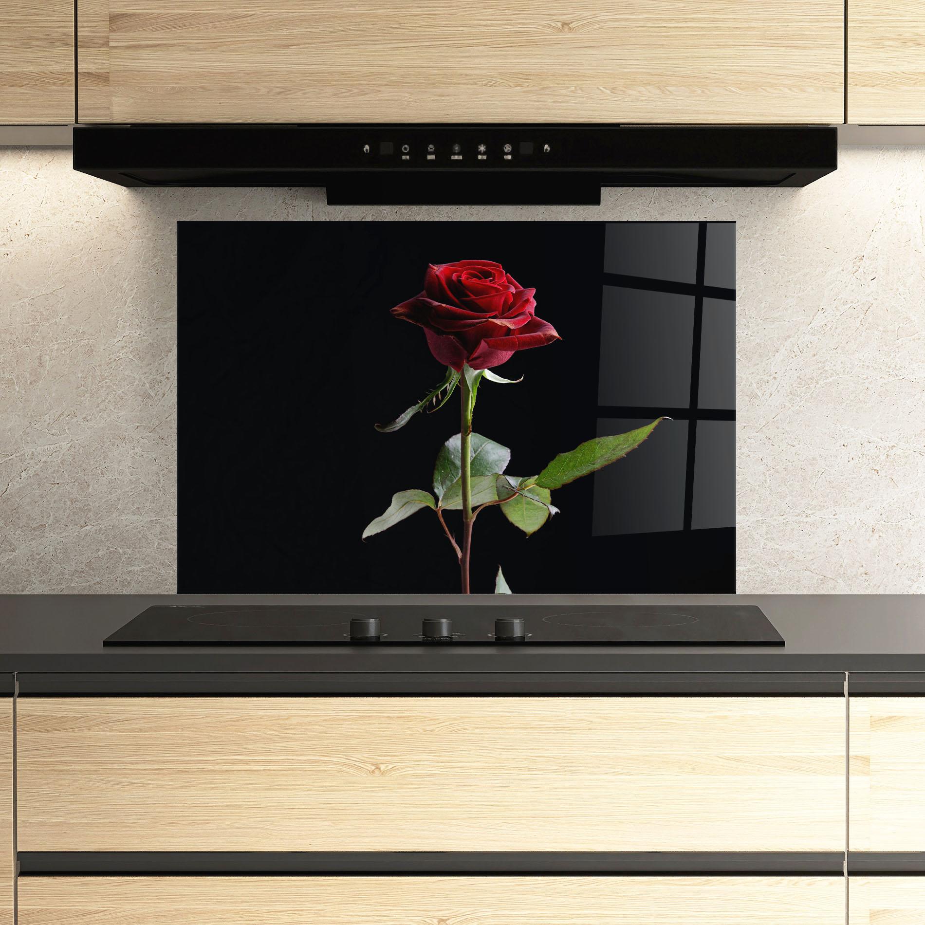 Küchenrückwand Glas Beautiful Red Rose mockup 3