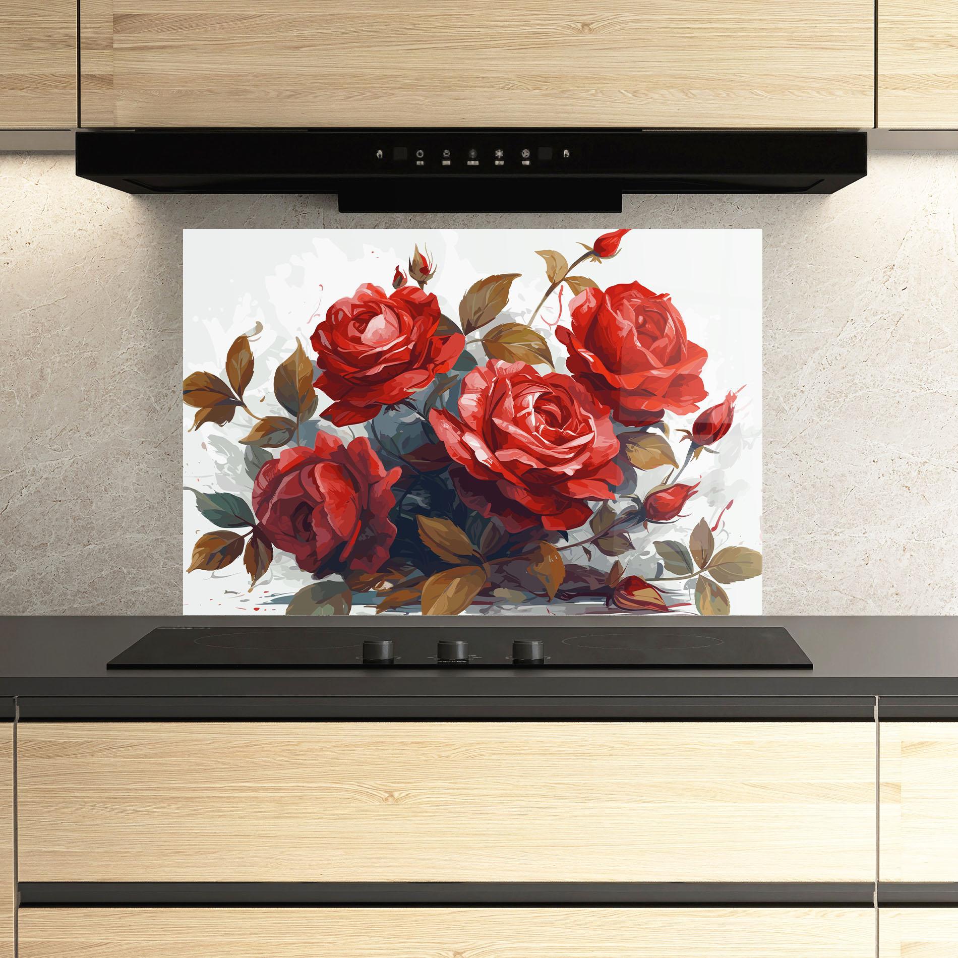 Küchenrückwand Glas Beautiful Red Roses mockup 3