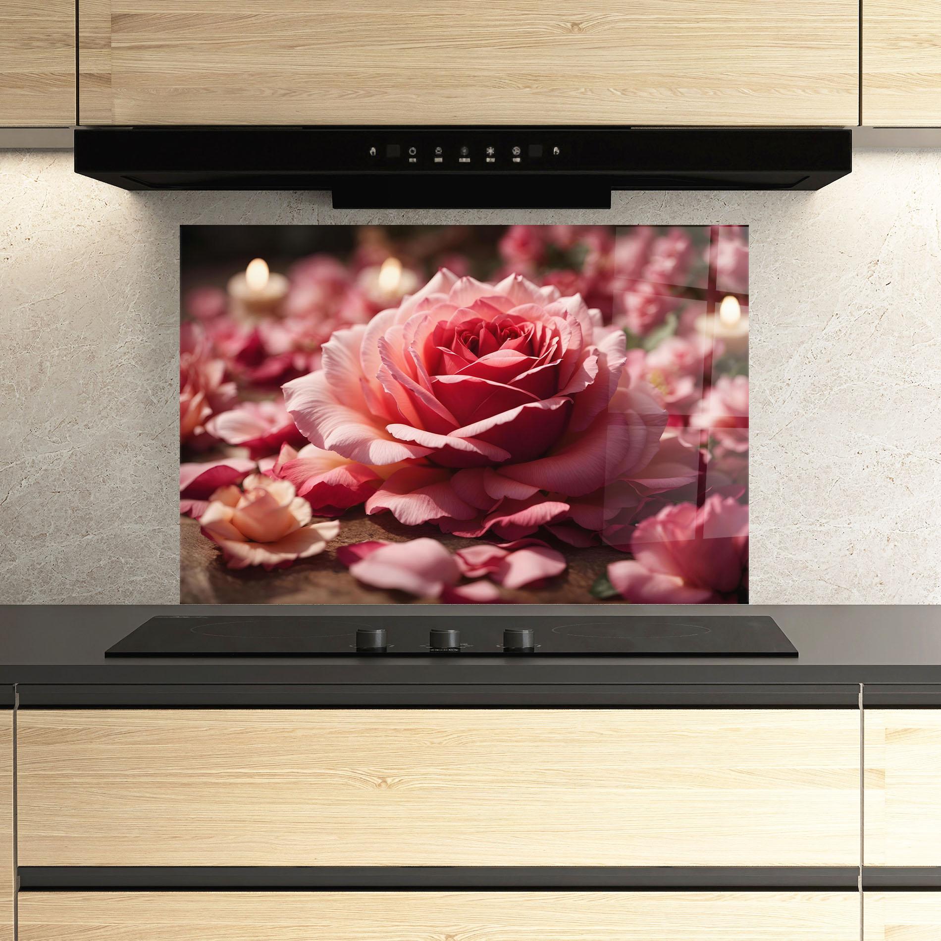 Küchenrückwand Glas Big Pink Rose mockup 3