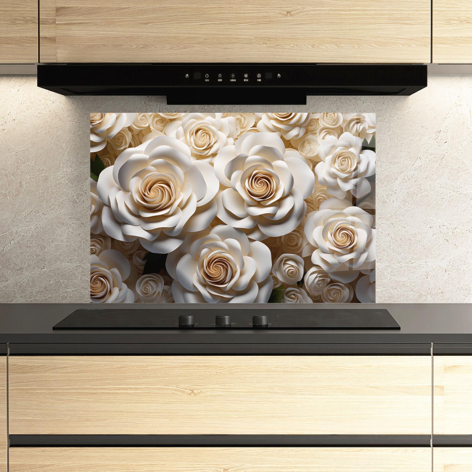 Küchenrückwand Glas Cream Roses Wall mockup 3