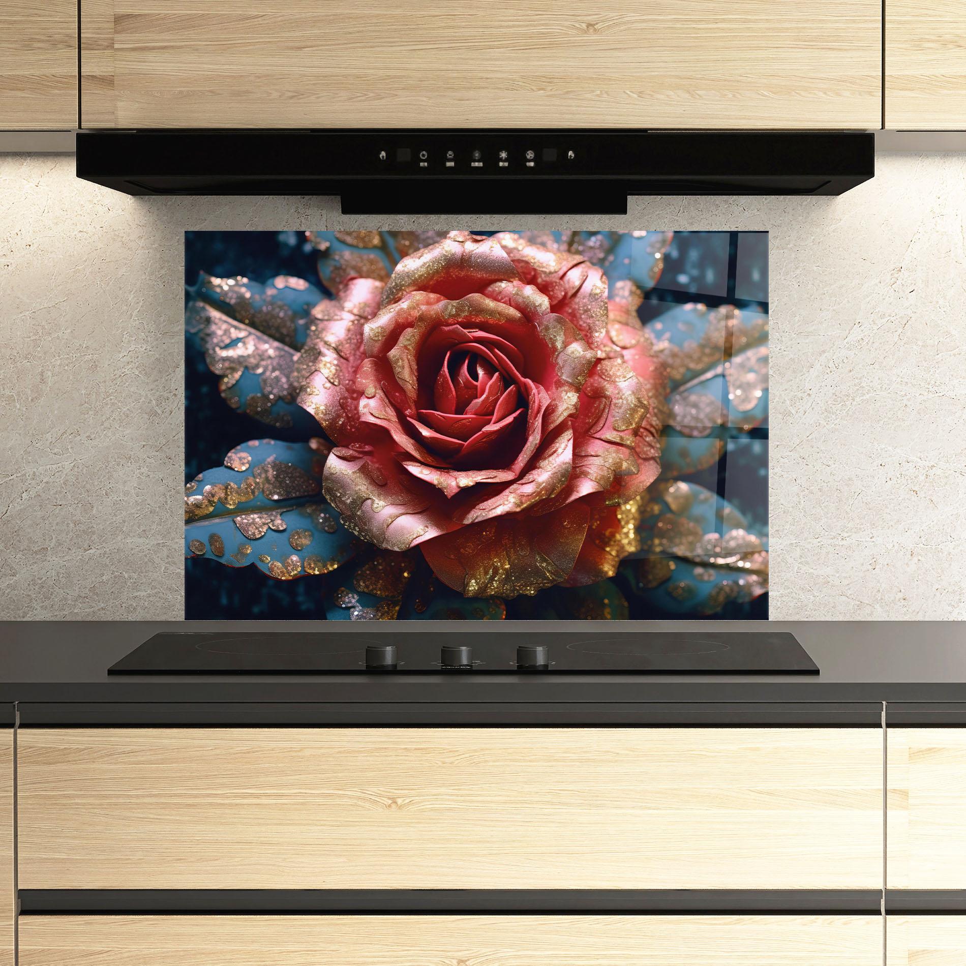 Küchenrückwand Glas Exotic Pink Rose mockup 3
