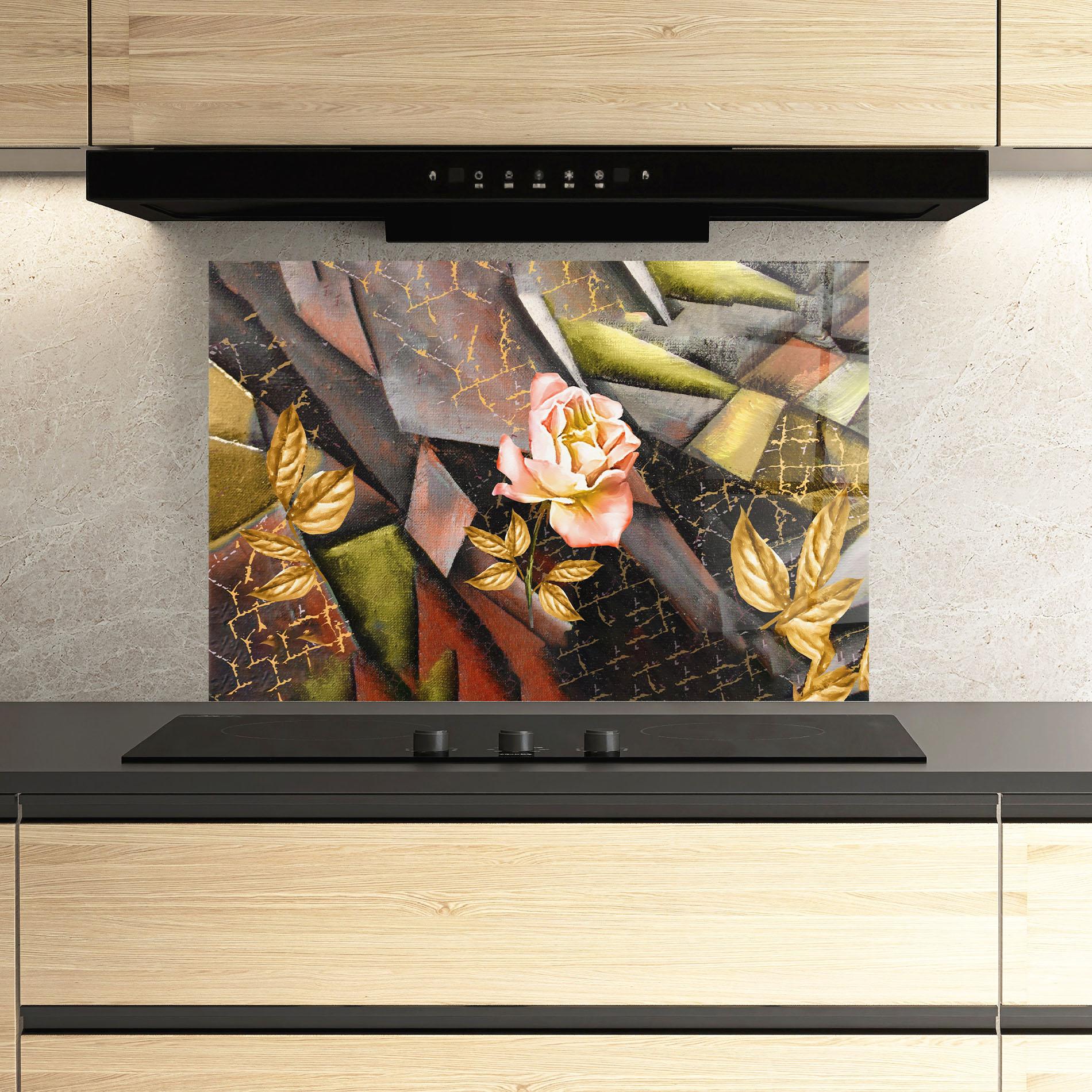 Küchenrückwand Glas Golden Rose mockup 3