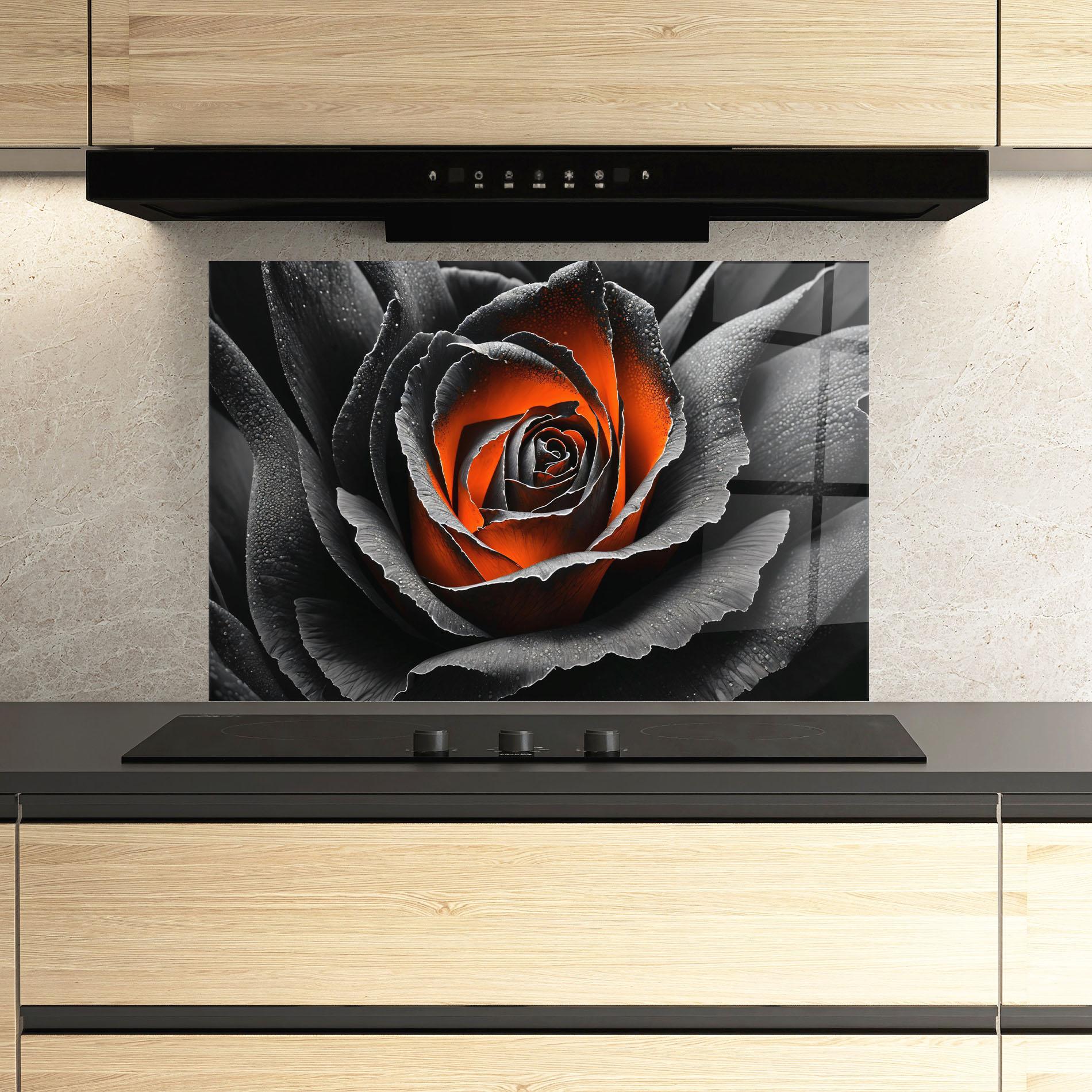 Küchenrückwand Glas Grey Orange Rose mockup 3