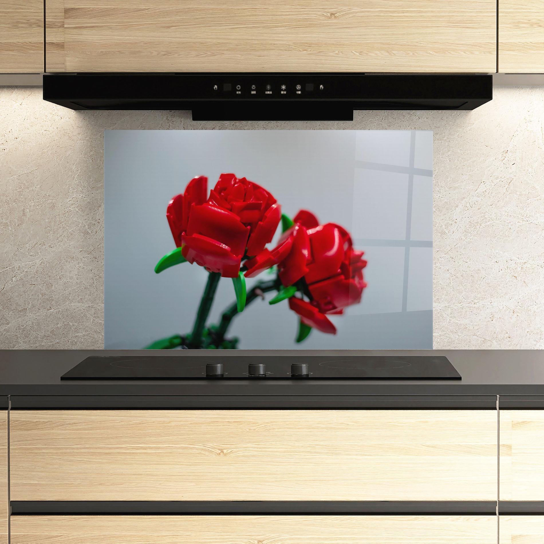 Küchenrückwand Glas Lego Red Roses mockup 3