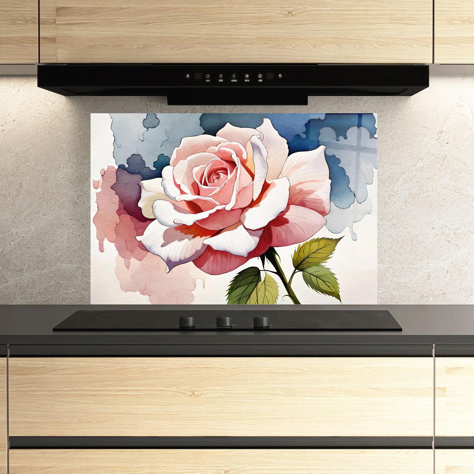 Küchenrückwand Glas Light Pink Rose Painting mockup 3