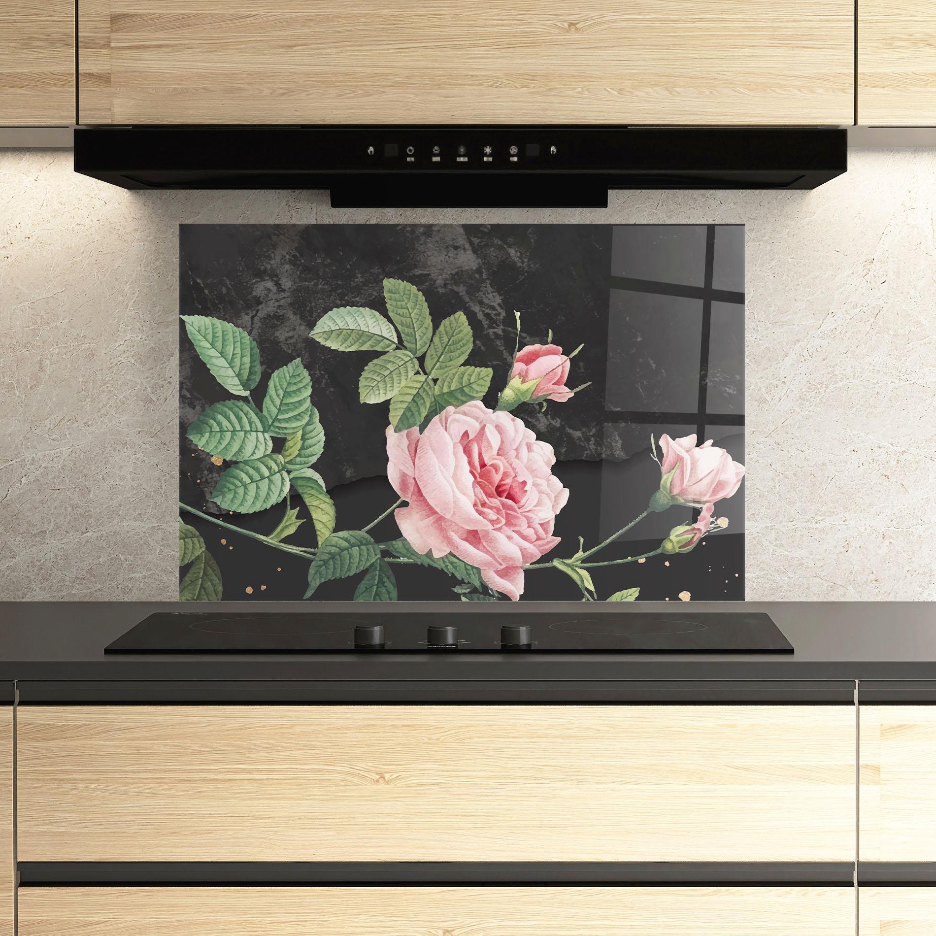 Küchenrückwand Glas Marble Roses mockup 3