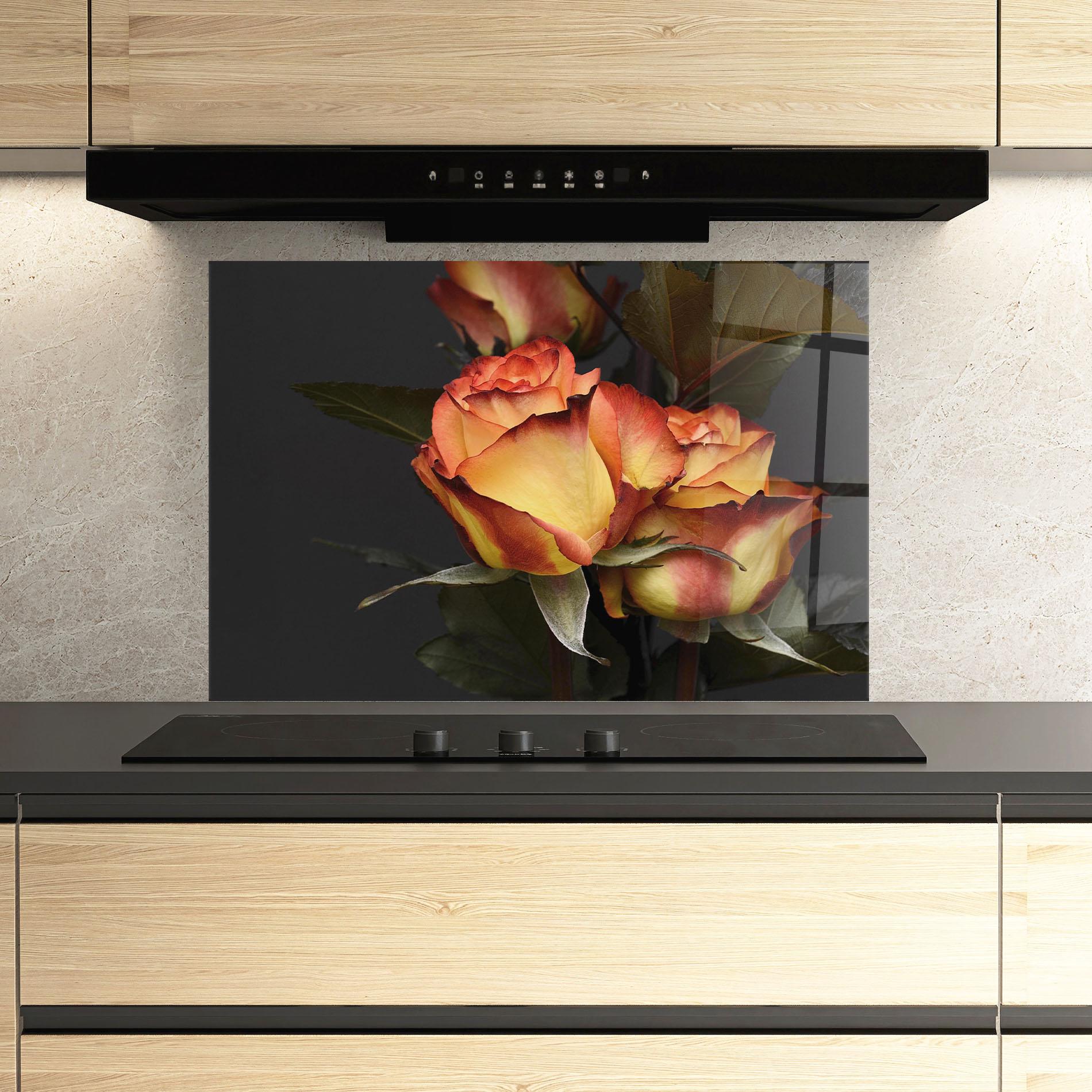 Küchenrückwand Glas Orange Rose mockup 3