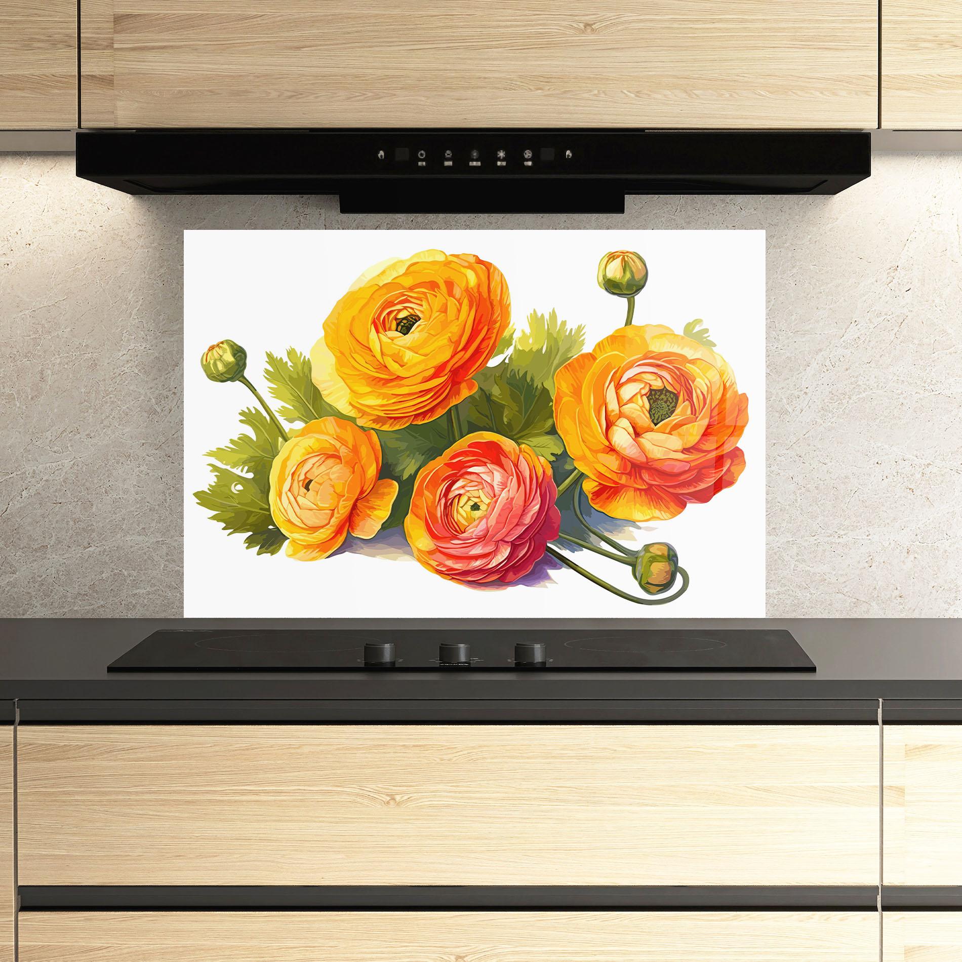 Küchenrückwand Glas Orange Roses mockup 3