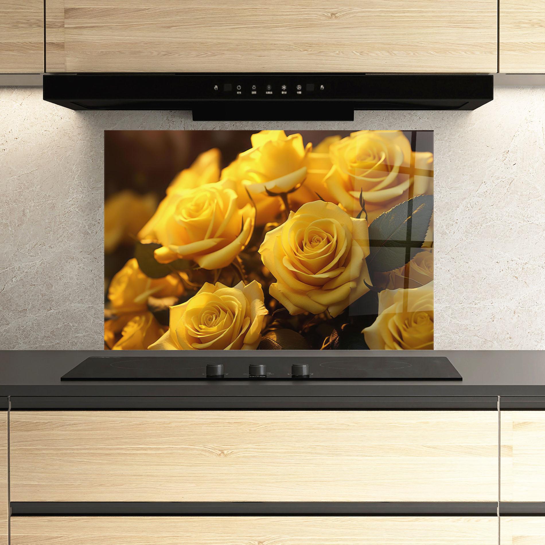 Küchenrückwand Glas Yellow Rose mockup 3