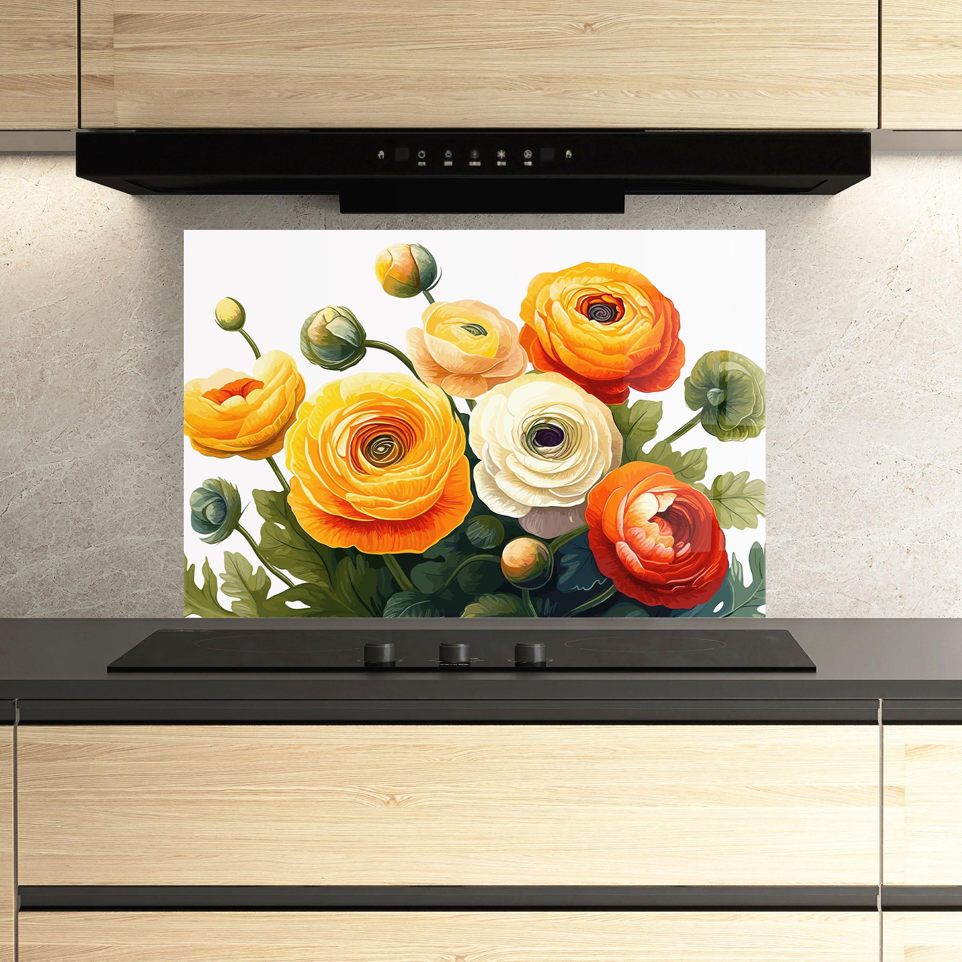 Küchenrückwand Glas Yellow Roses mockup 3