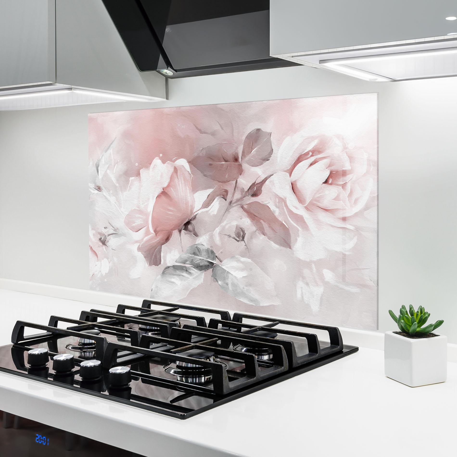Küchenrückwand Glas Abstract Pink Flowers mockup 6