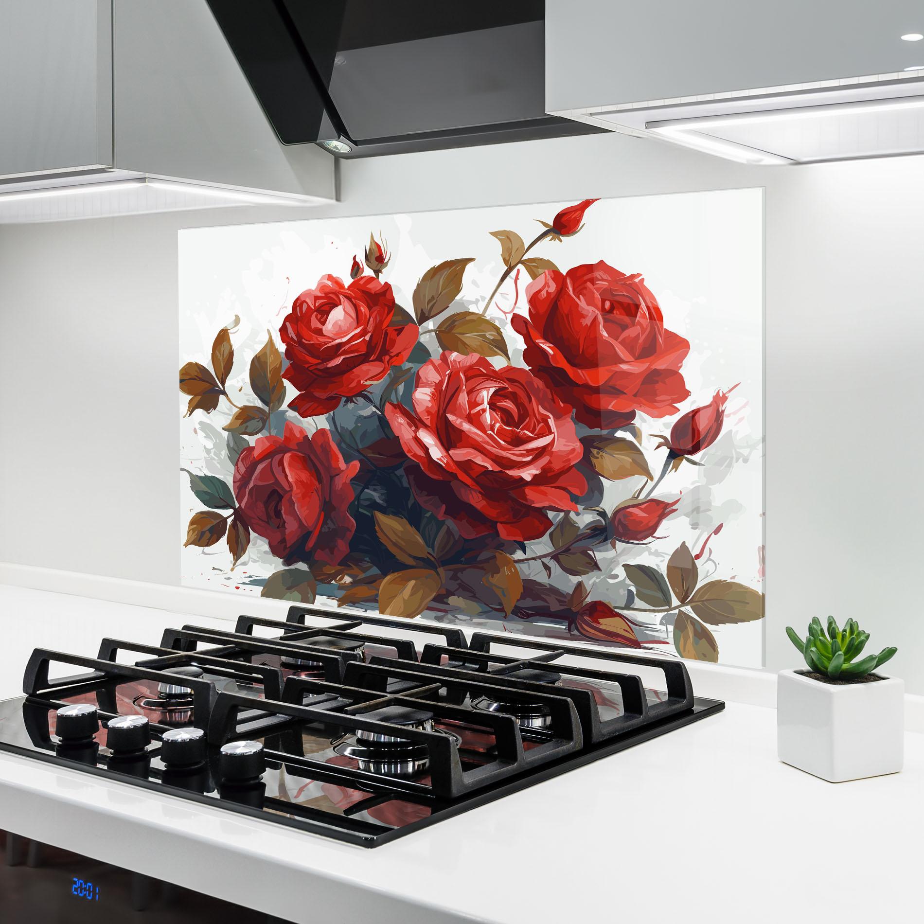 Küchenrückwand Glas Beautiful Red Roses mockup 6