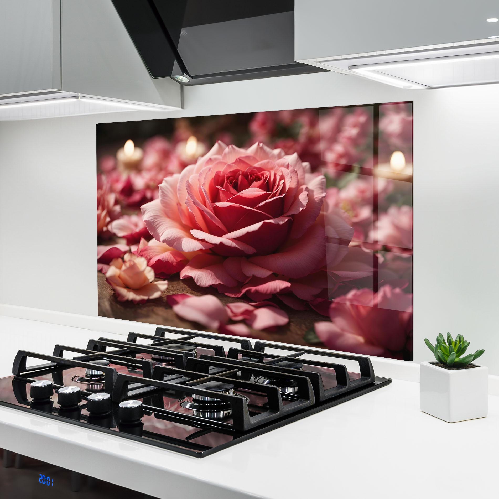 Küchenrückwand Glas Big Pink Rose mockup 6