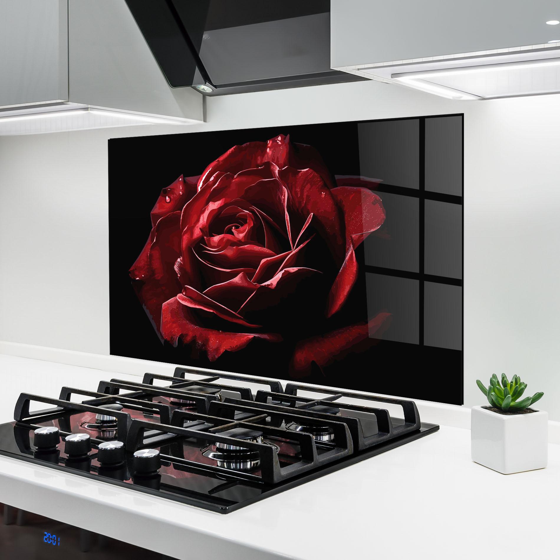 Küchenrückwand Glas Big Red Rose mockup 6