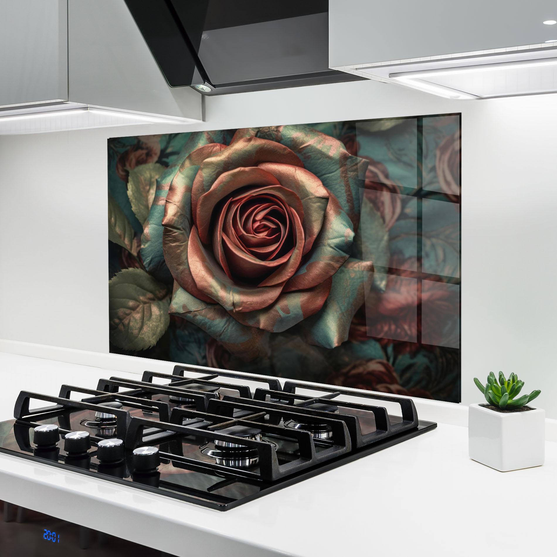 Küchenrückwand Glas Exotic Blue Rose mockup 6