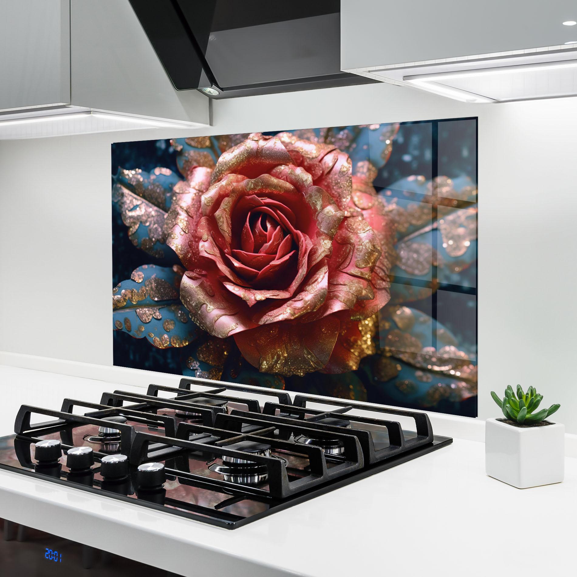 Küchenrückwand Glas Exotic Pink Rose mockup 6