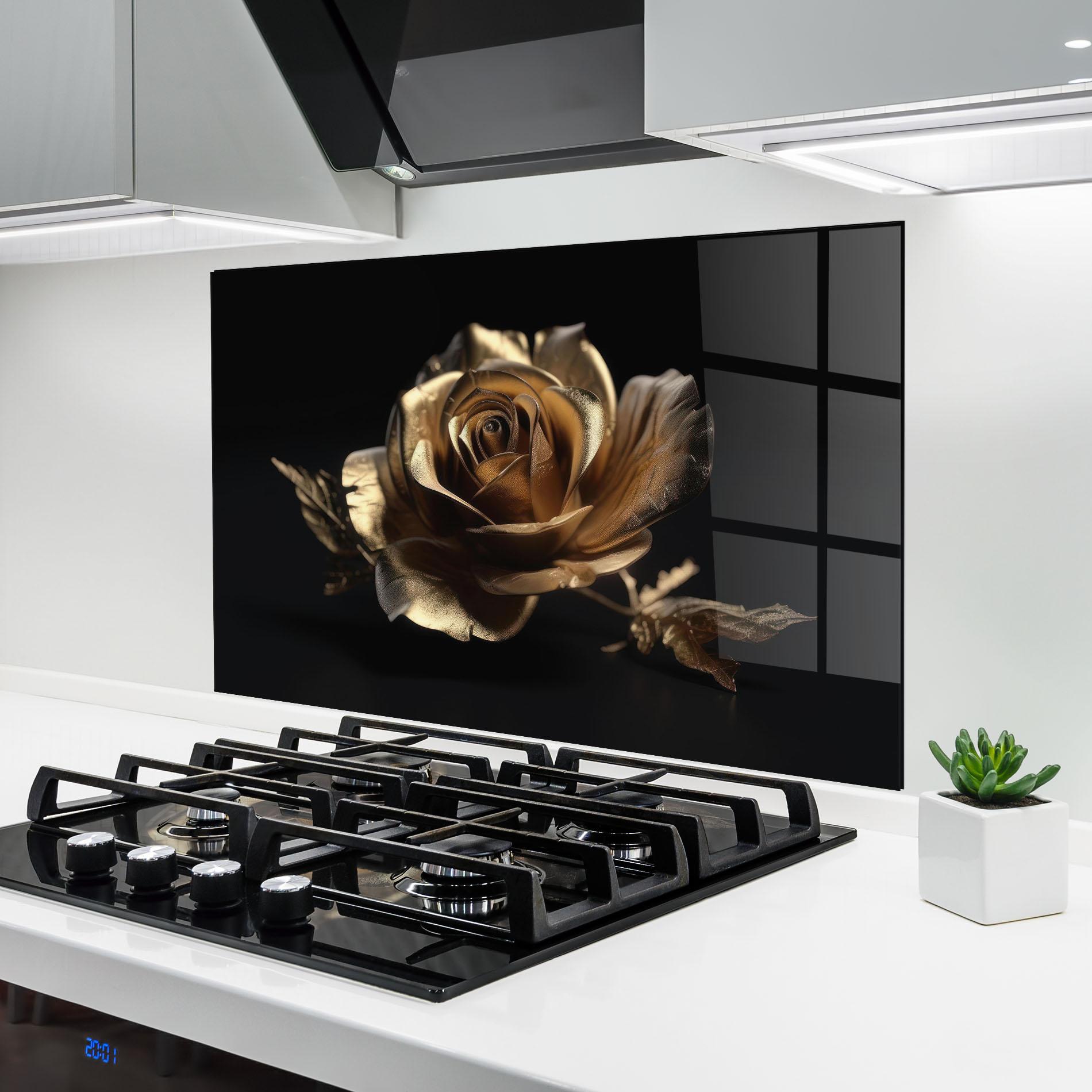 Küchenrückwand Glas Gold Rose mockup 6