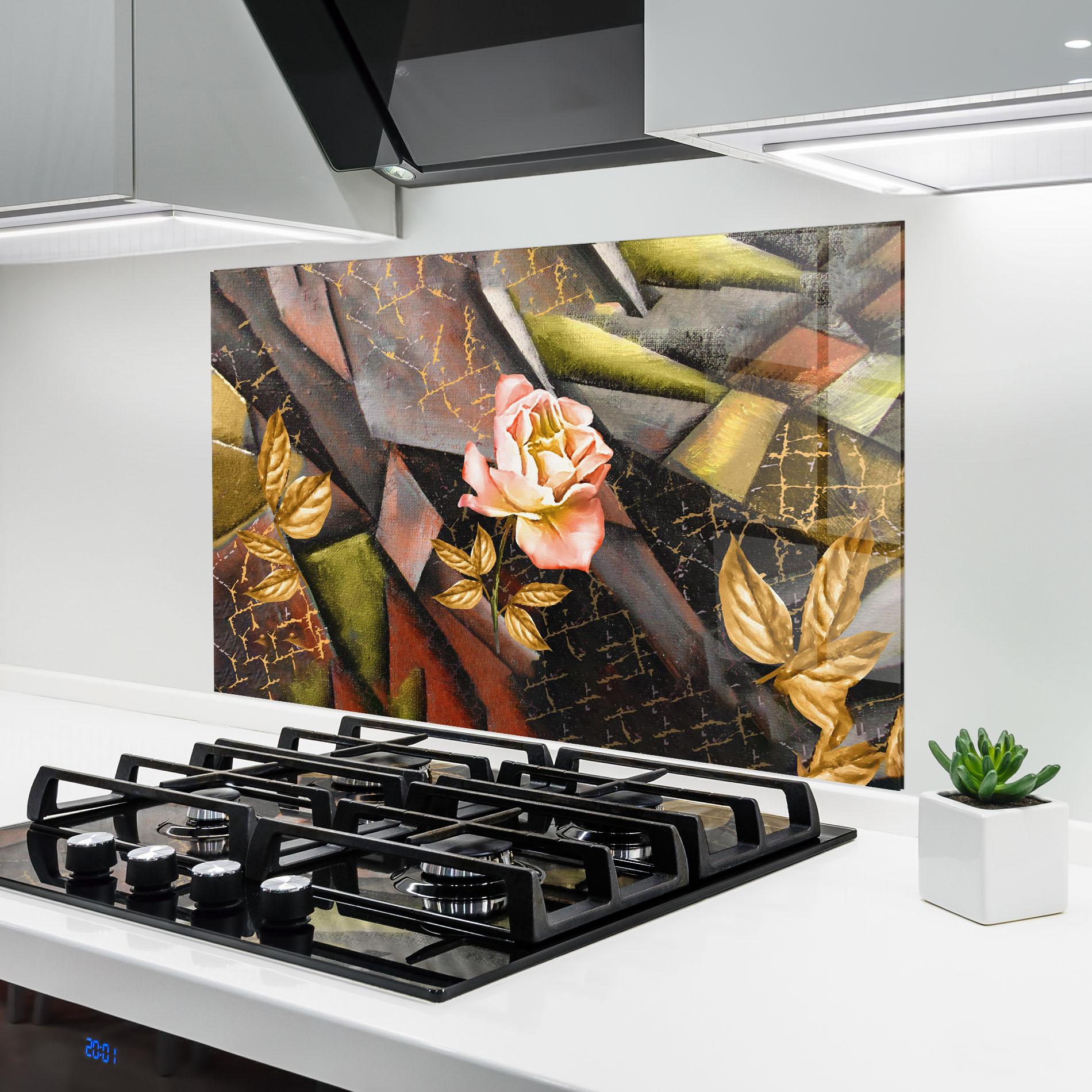 Küchenrückwand Glas Golden Rose mockup 6
