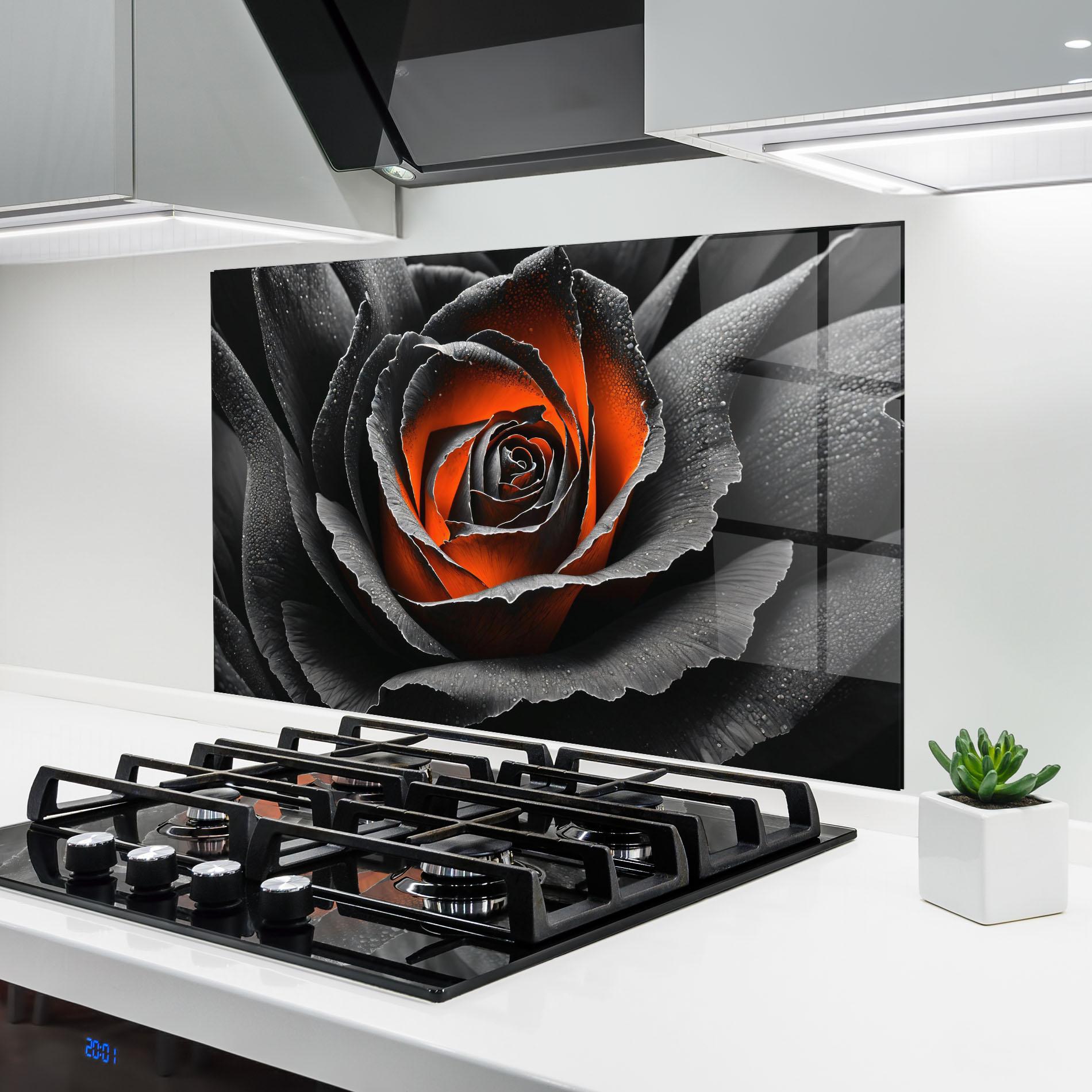 Küchenrückwand Glas Grey Orange Rose mockup 6