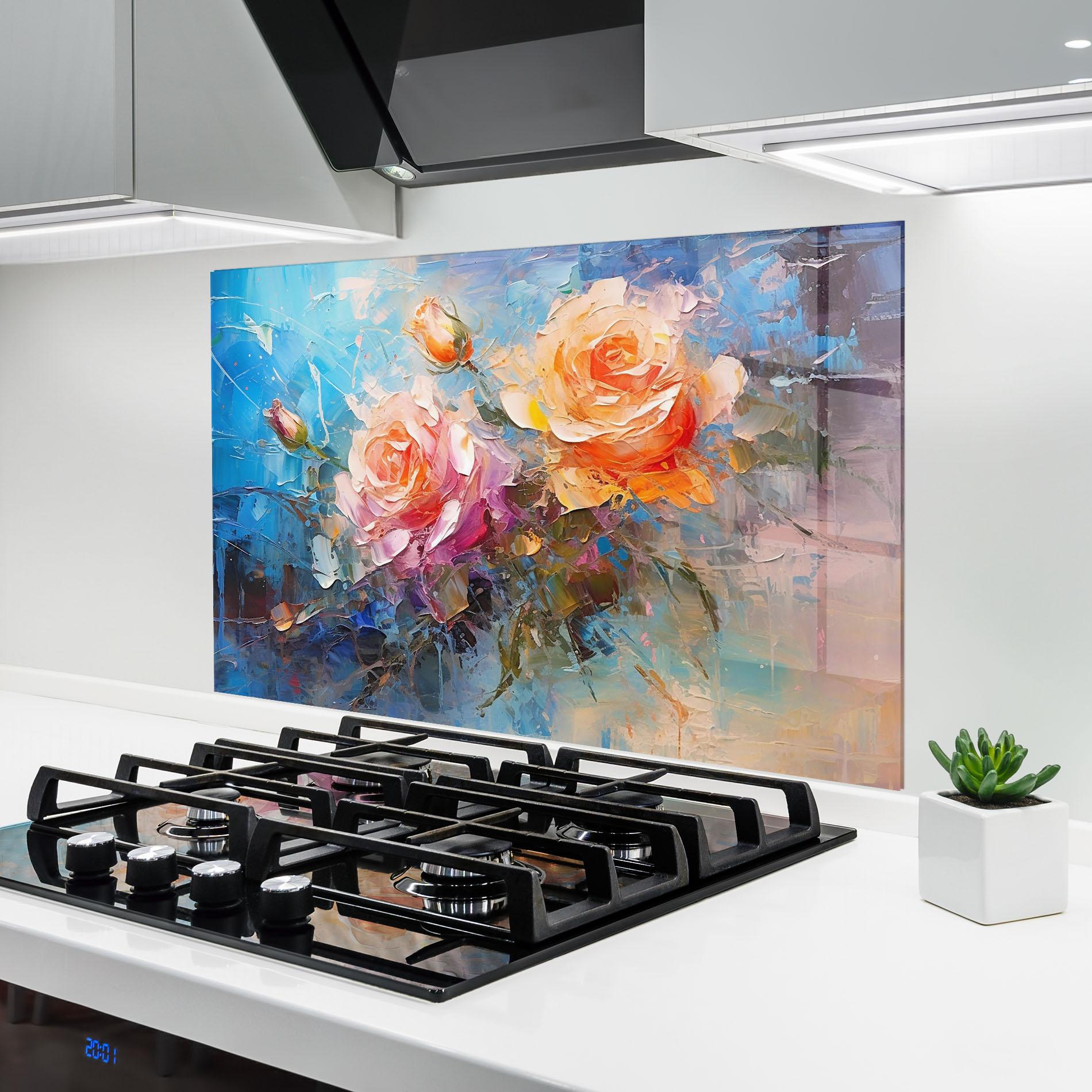 Küchenrückwand Glas Light Orange Rose Painting mockup 6