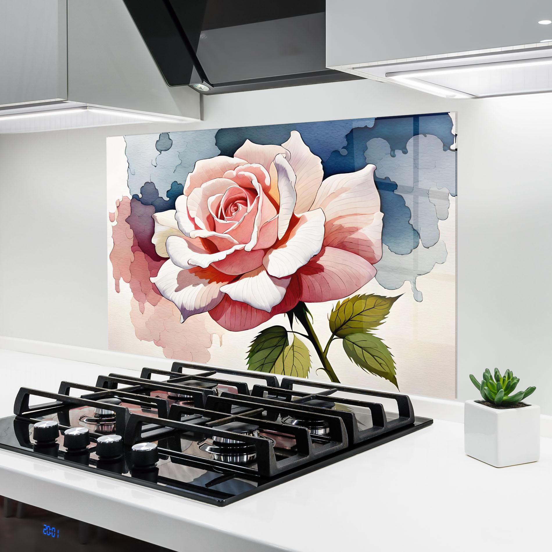 Küchenrückwand Glas Light Pink Rose Painting mockup 6