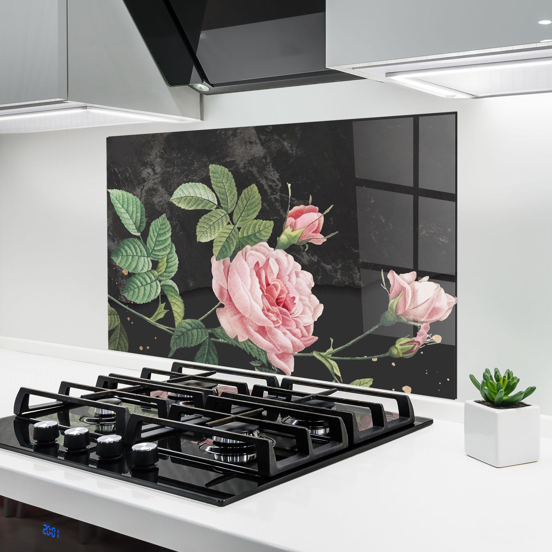 Küchenrückwand Glas Marble Roses mockup 6