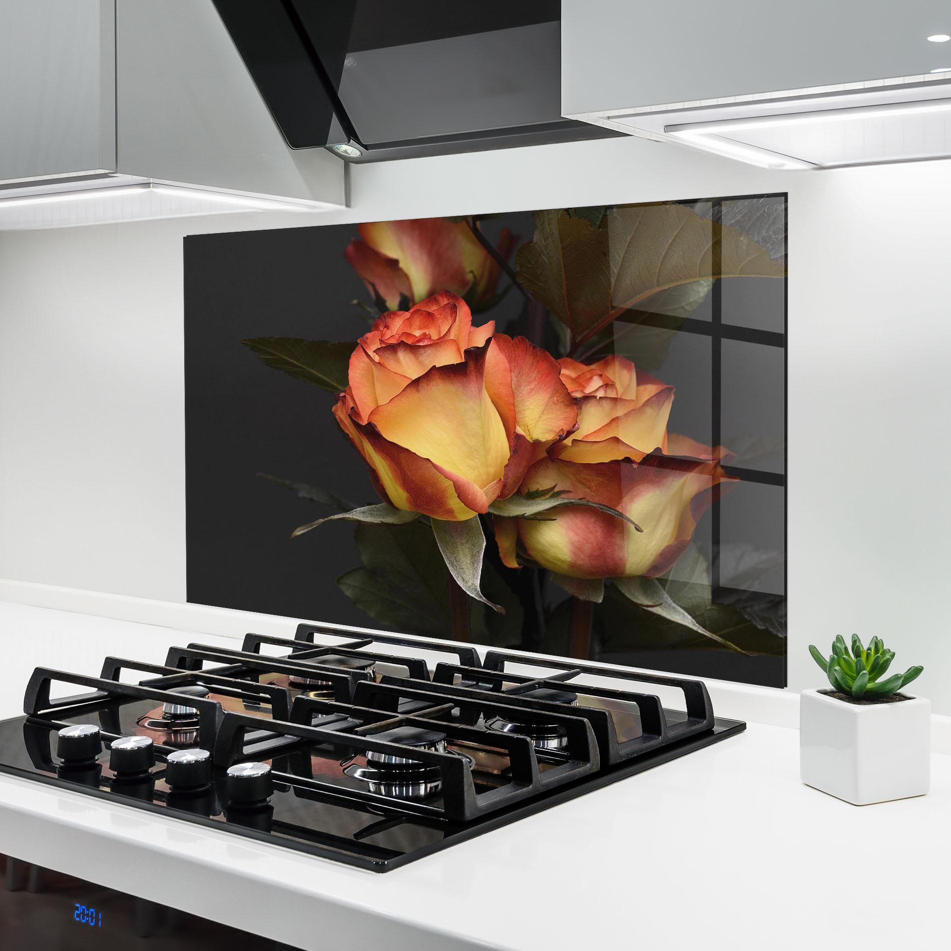 Küchenrückwand Glas Orange Rose mockup 6