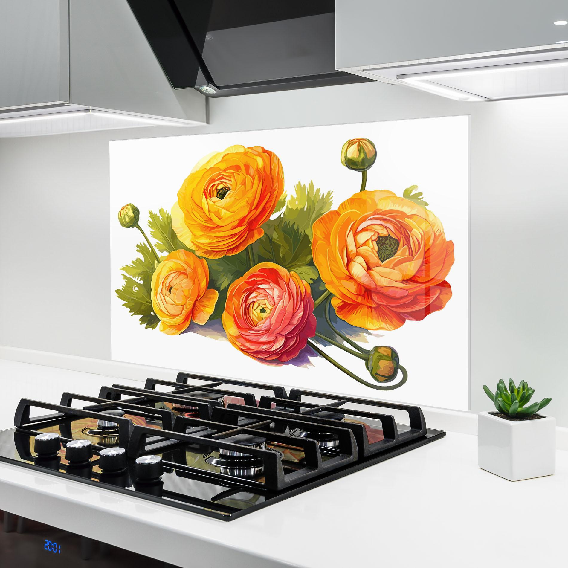 Küchenrückwand Glas Orange Roses mockup 6