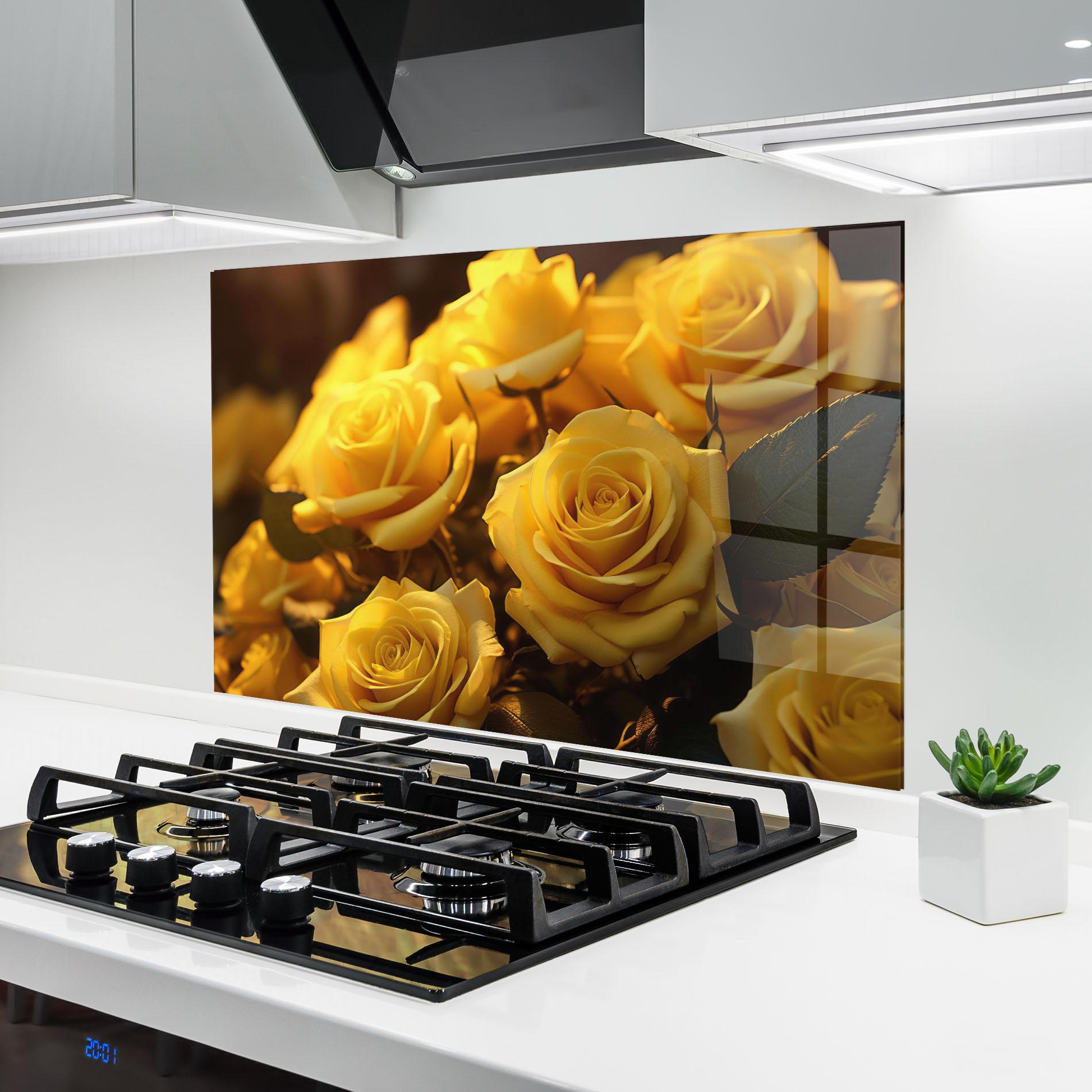 Küchenrückwand Glas Yellow Rose mockup 6