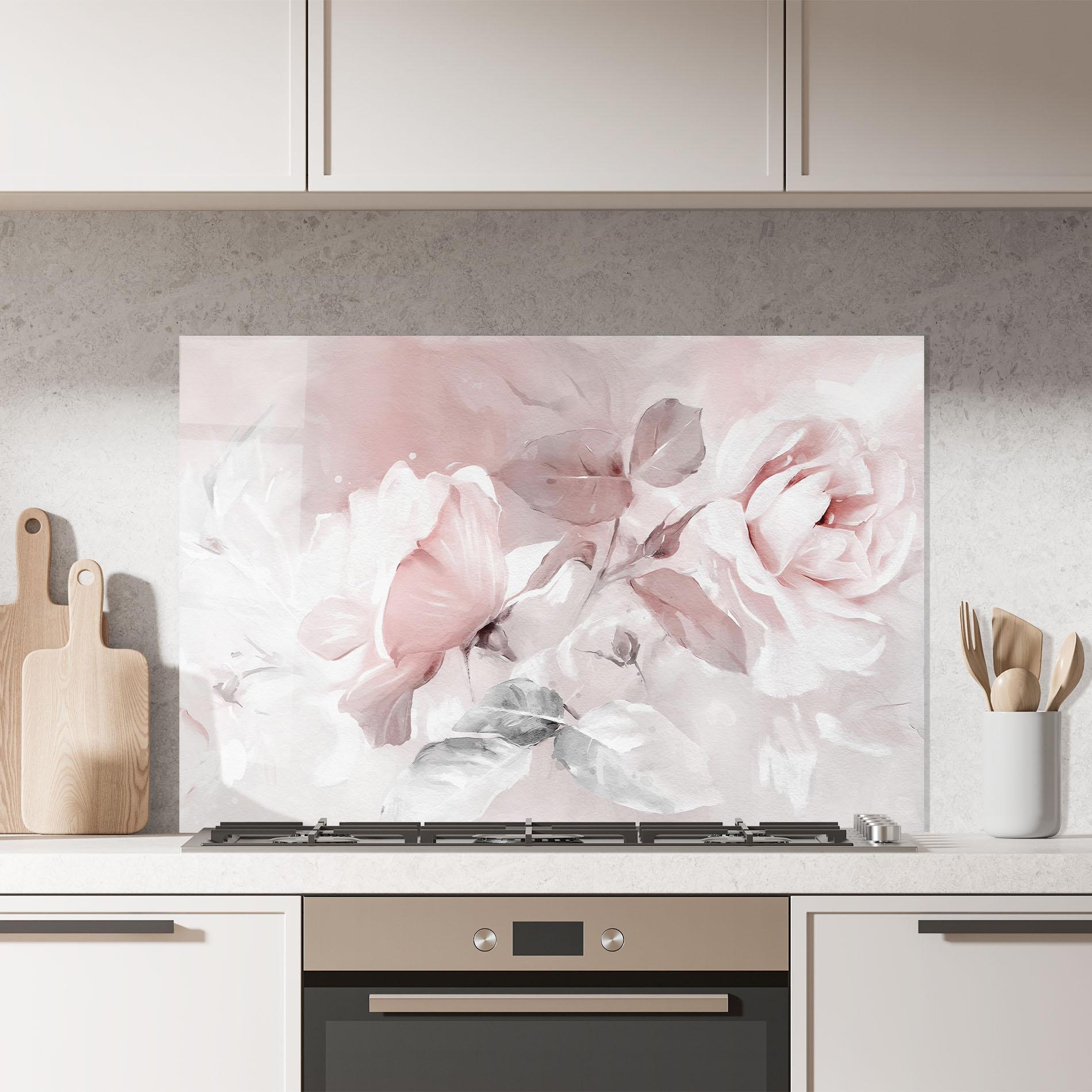 Küchenrückwand Glas Abstract Pink Flowers mockup 7