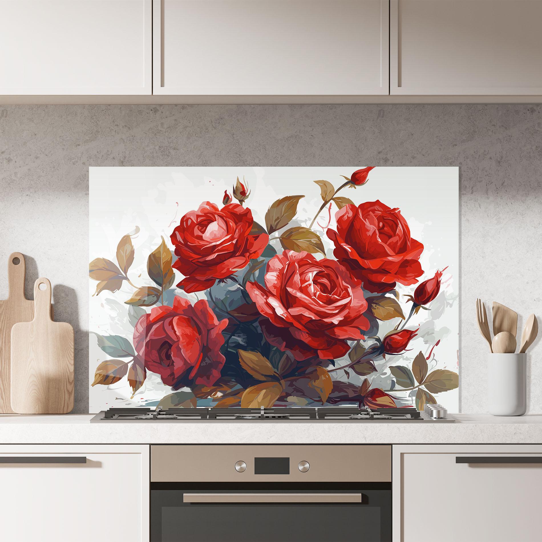 Küchenrückwand Glas Beautiful Red Roses mockup 7