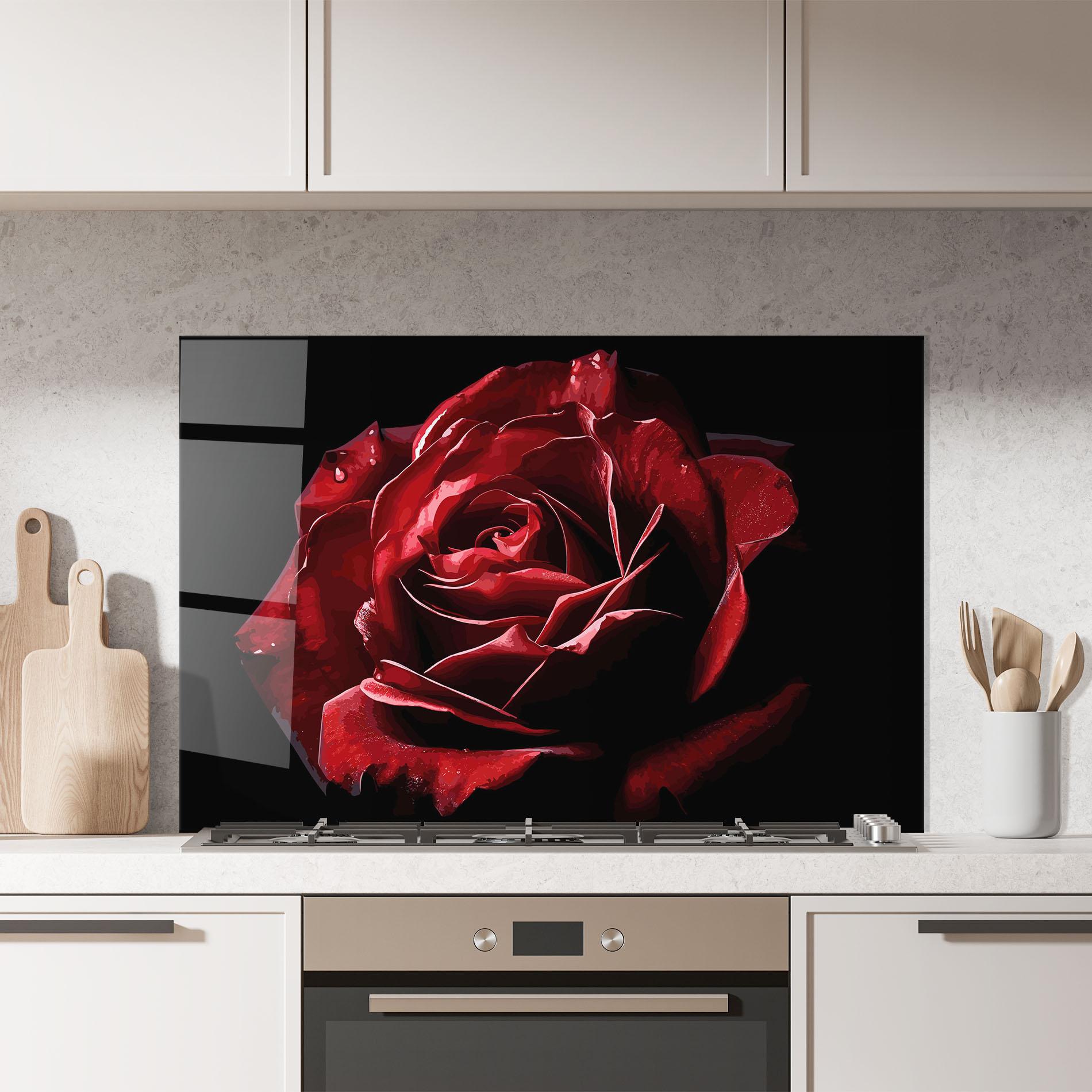 Küchenrückwand Glas Big Red Rose mockup 7
