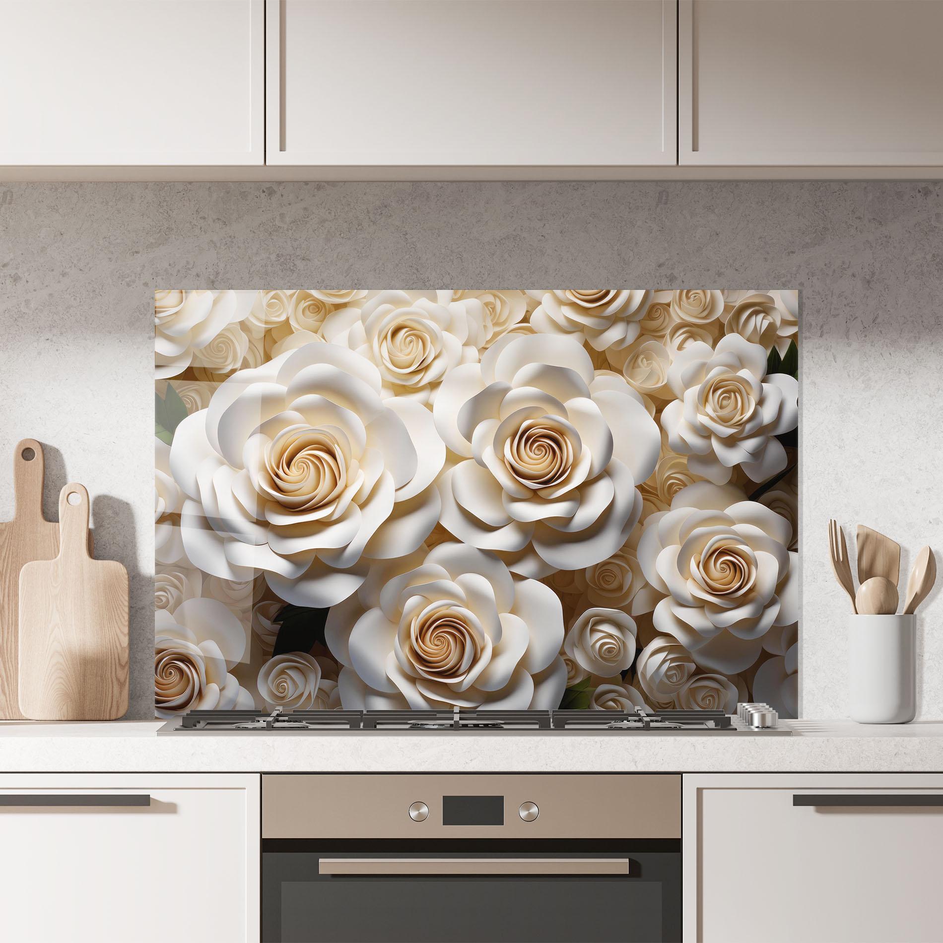 Küchenrückwand Glas Cream Roses Wall mockup 7