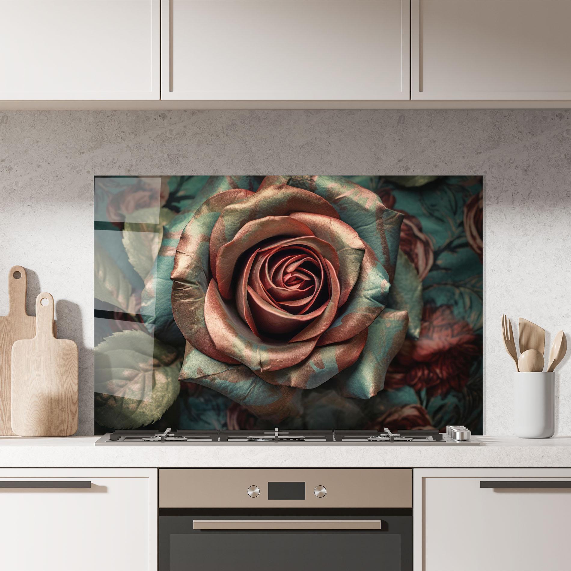 Küchenrückwand Glas Exotic Blue Rose mockup 7