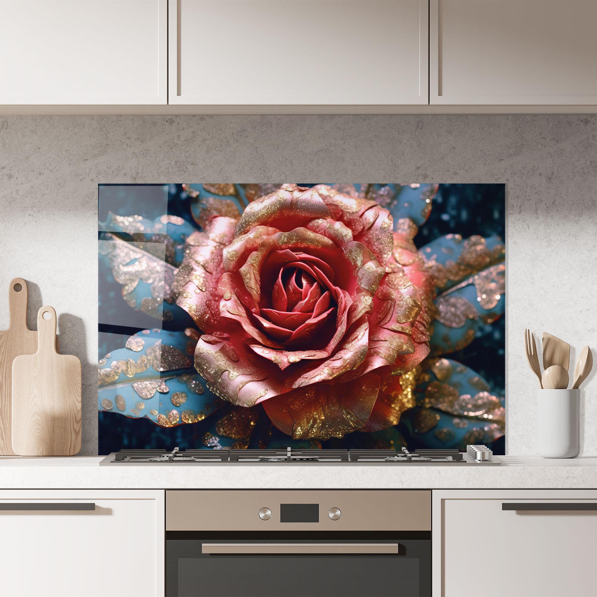Küchenrückwand Glas Exotic Pink Rose mockup 7
