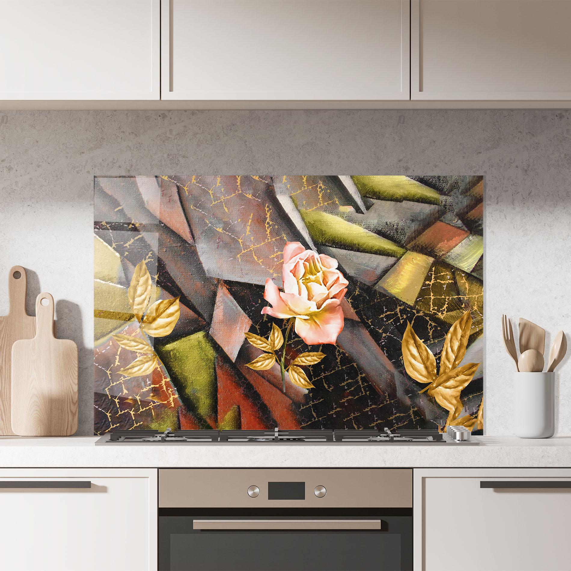 Küchenrückwand Glas Golden Rose mockup 7