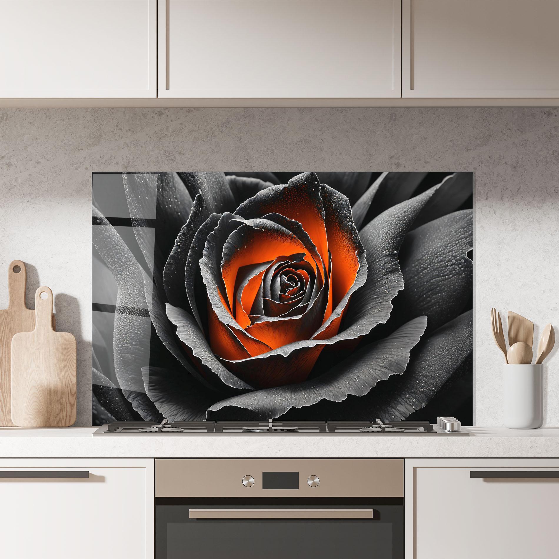 Küchenrückwand Glas Grey Orange Rose mockup 7