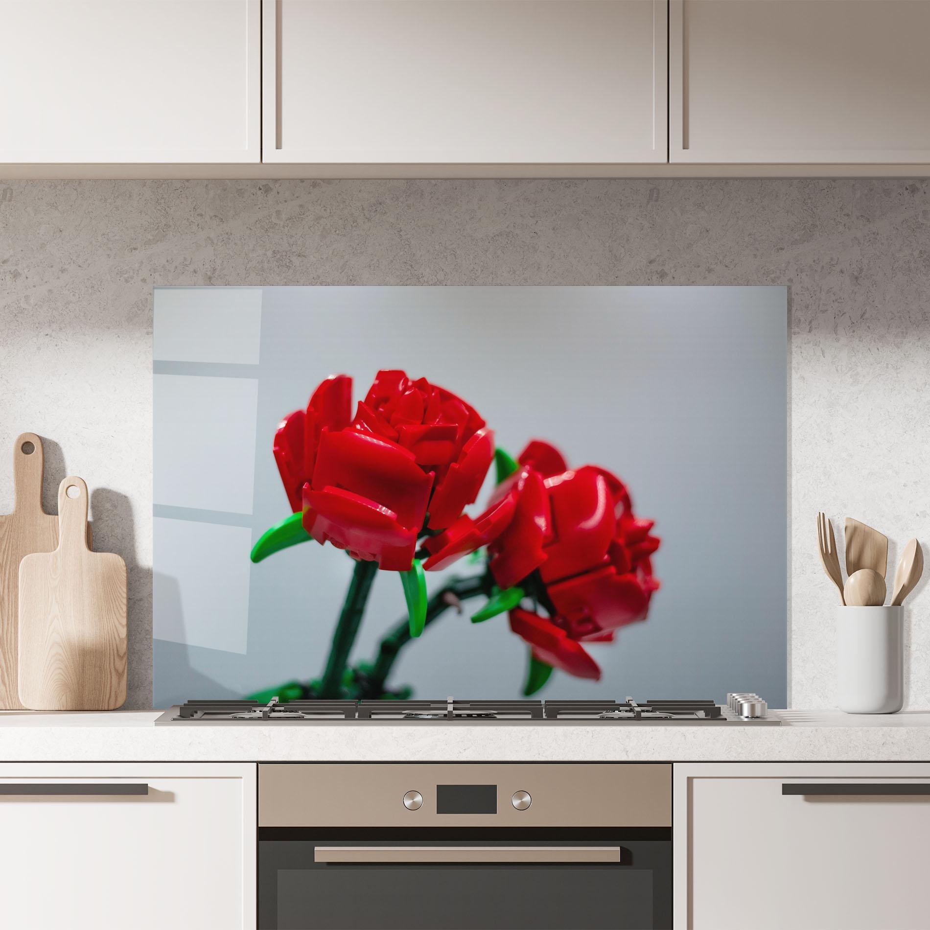 Küchenrückwand Glas Lego Red Roses mockup 7