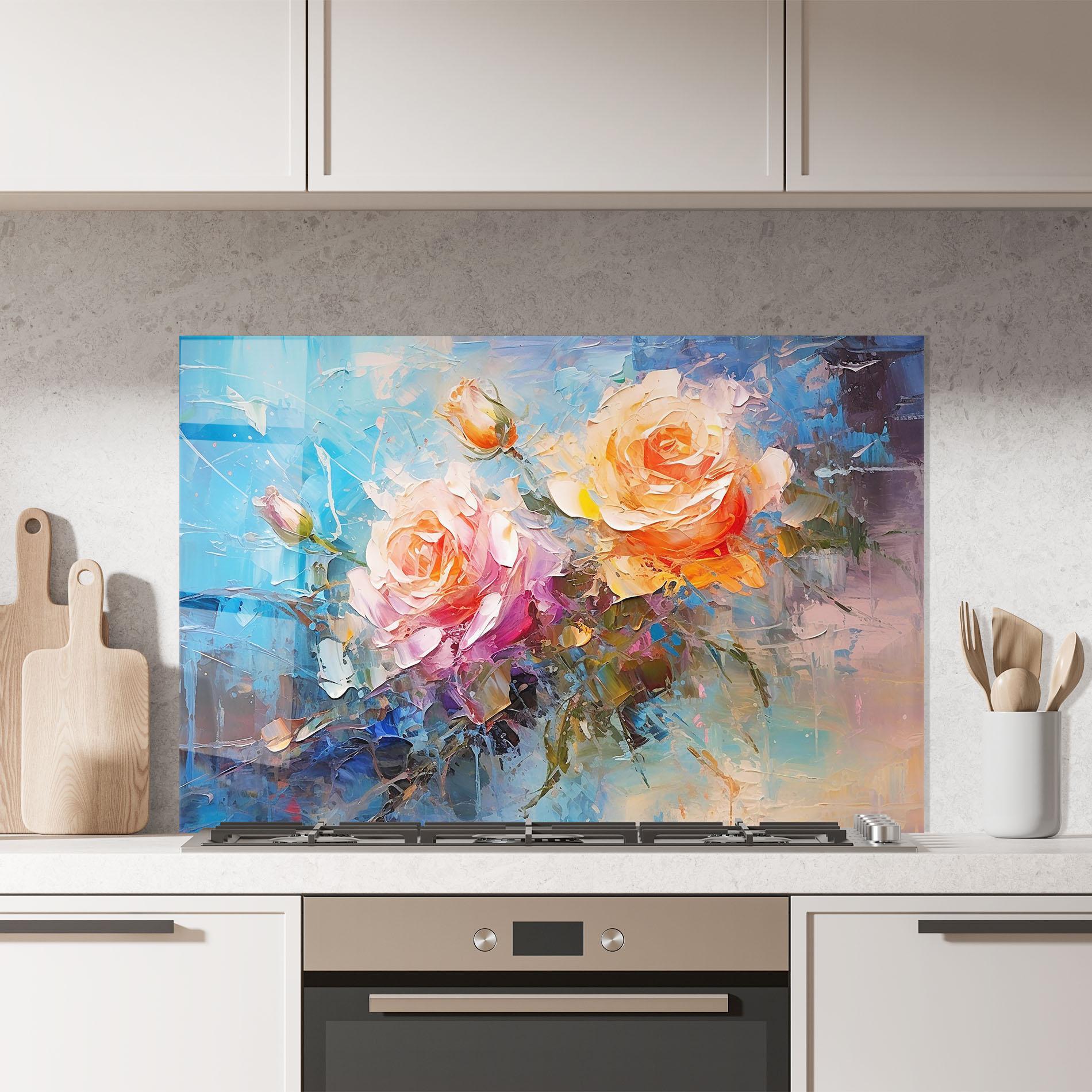 Küchenrückwand Glas Light Orange Rose Painting mockup 7