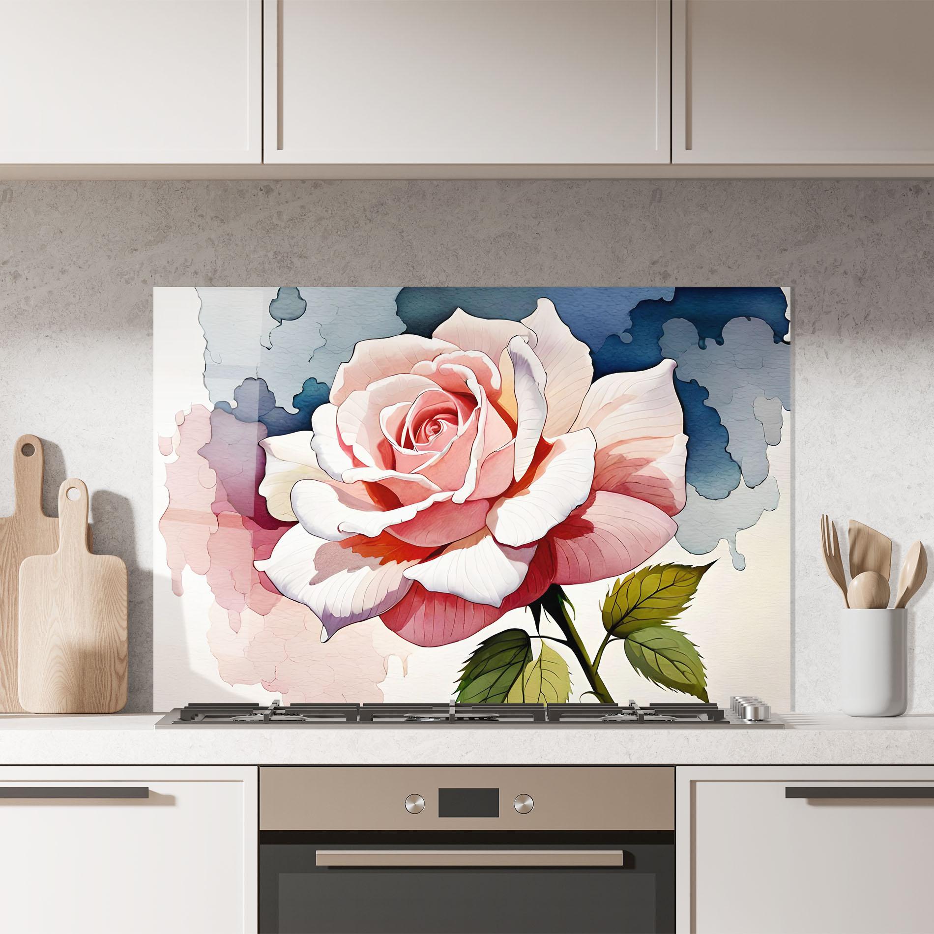 Küchenrückwand Glas Light Pink Rose Painting mockup 7
